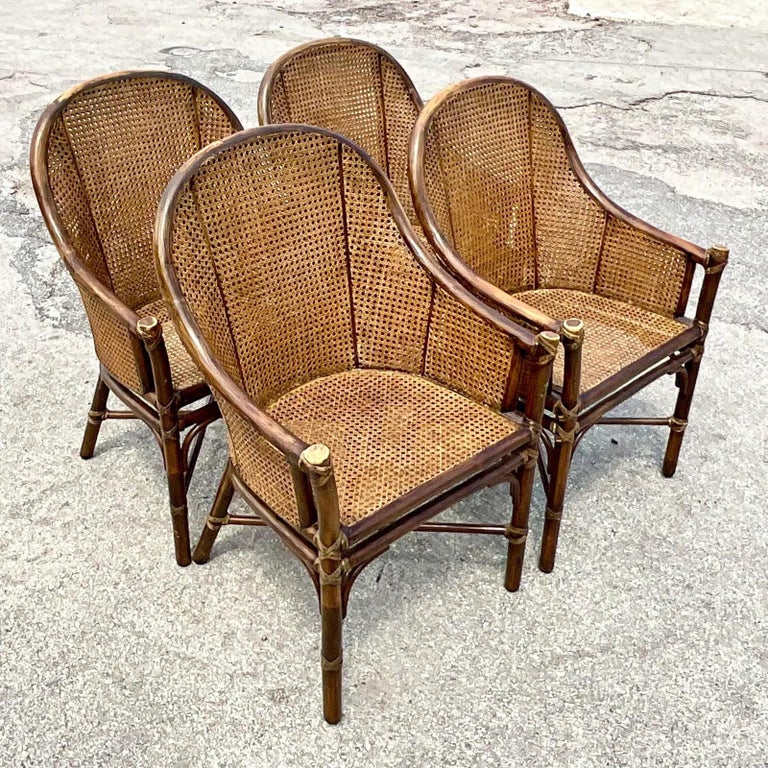 Vintage Coastal McGuire Belden Cane Dining Chairs, Set of 4 For Sale at