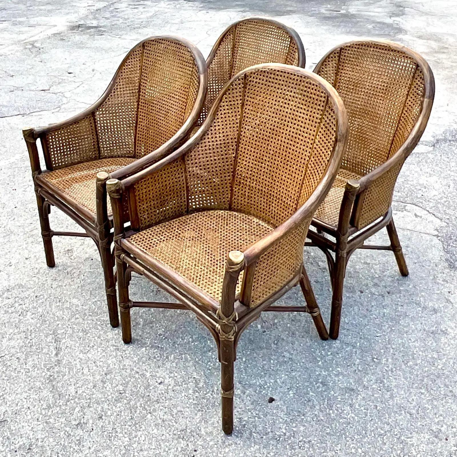Philippine Vintage Coastal McGuire Belden Cane Dining Chairs, Set of 4