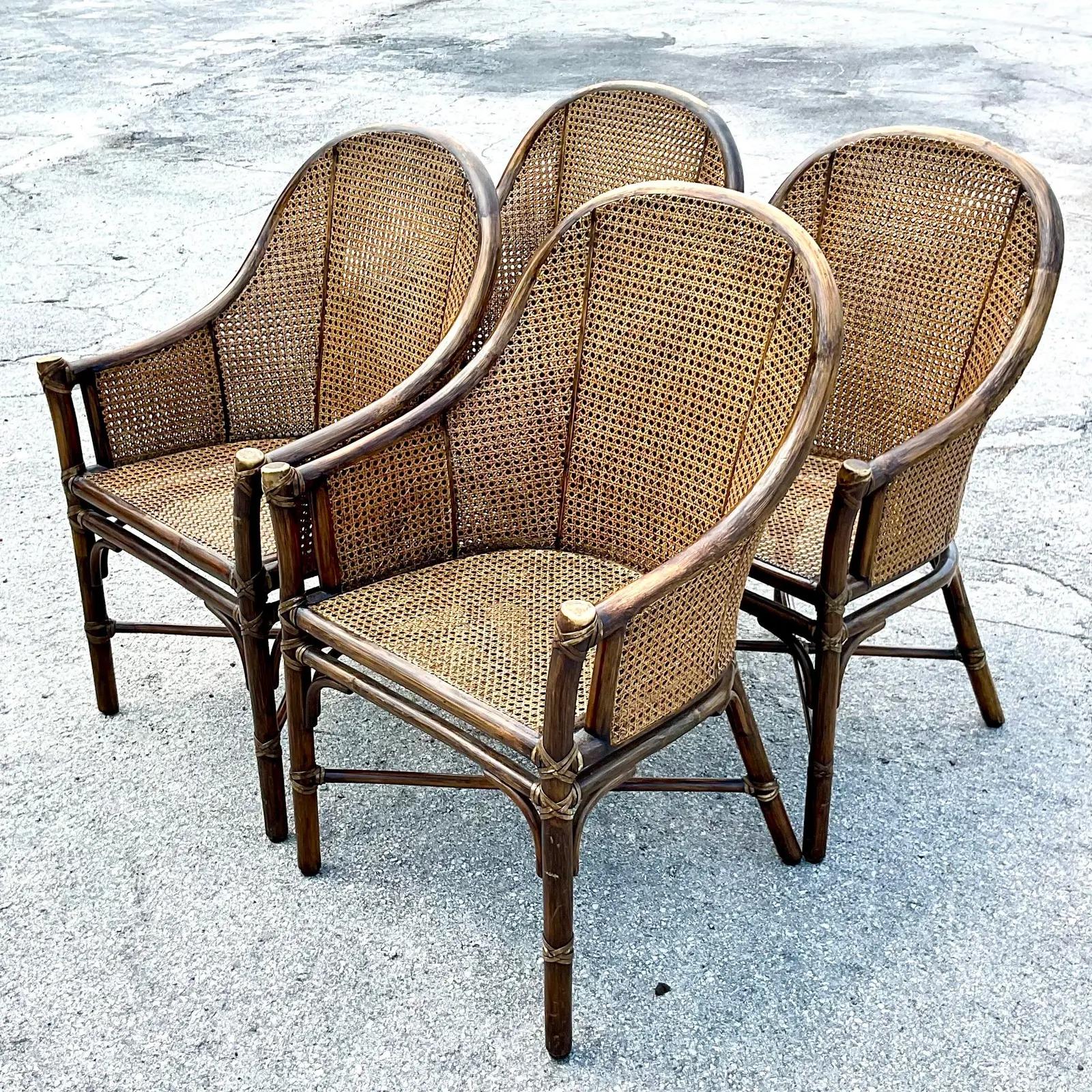 Vintage Coastal McGuire Belden Cane Dining Chairs, Set of 4 In Good Condition In west palm beach, FL