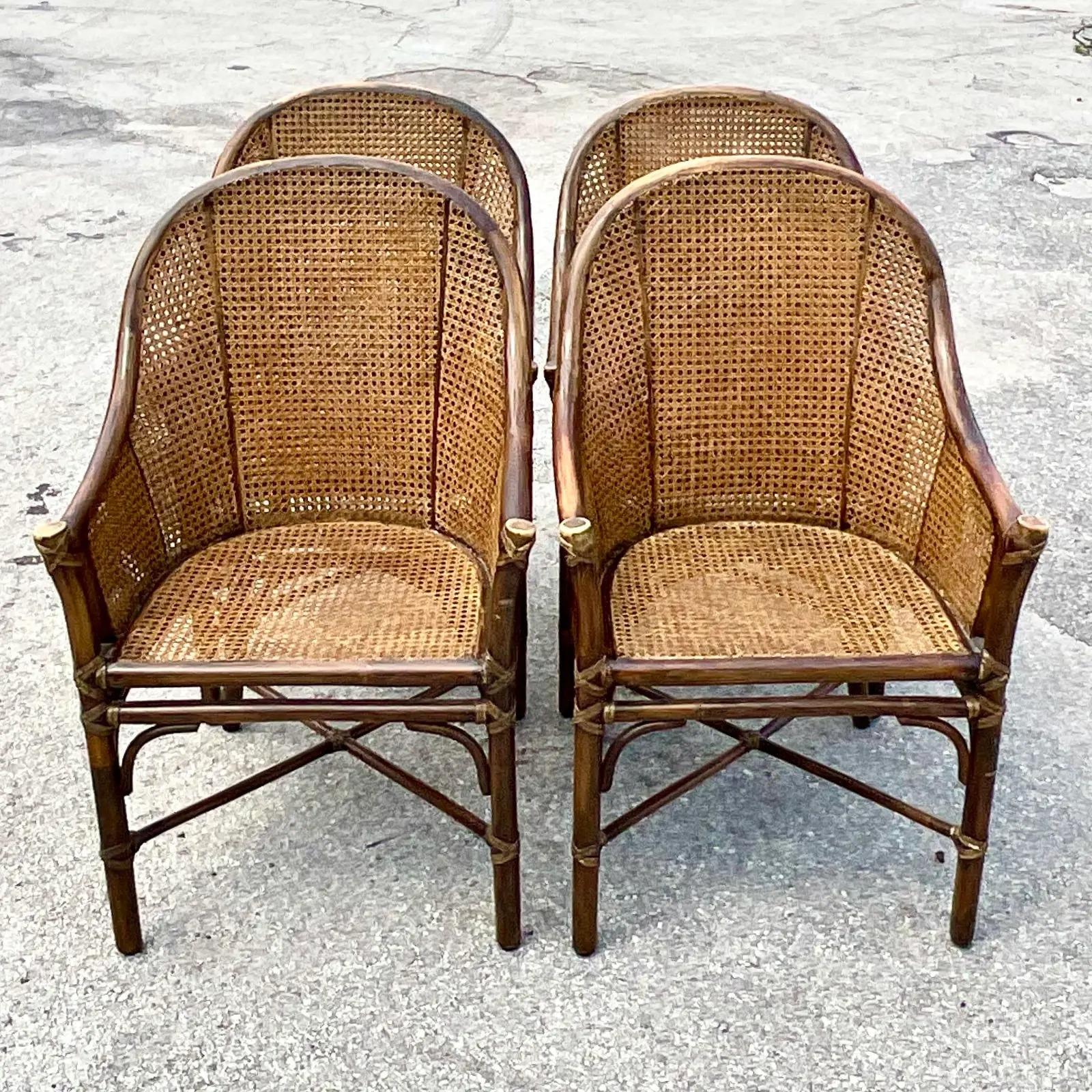 Vintage Coastal McGuire Belden Cane Dining Chairs, Set of 4 2