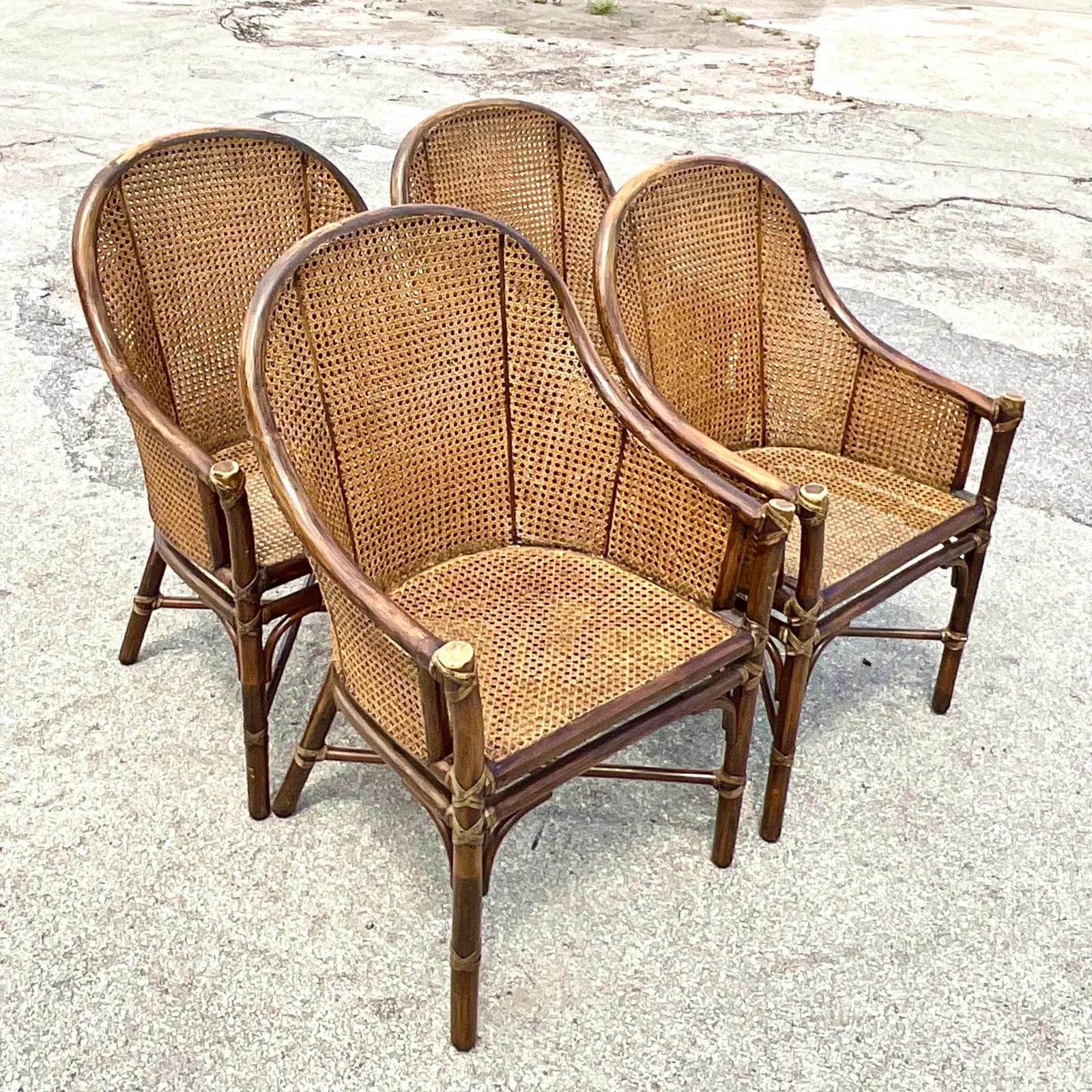 Vintage Coastal McGuire Belden Cane Dining Chairs, Set of 4 3