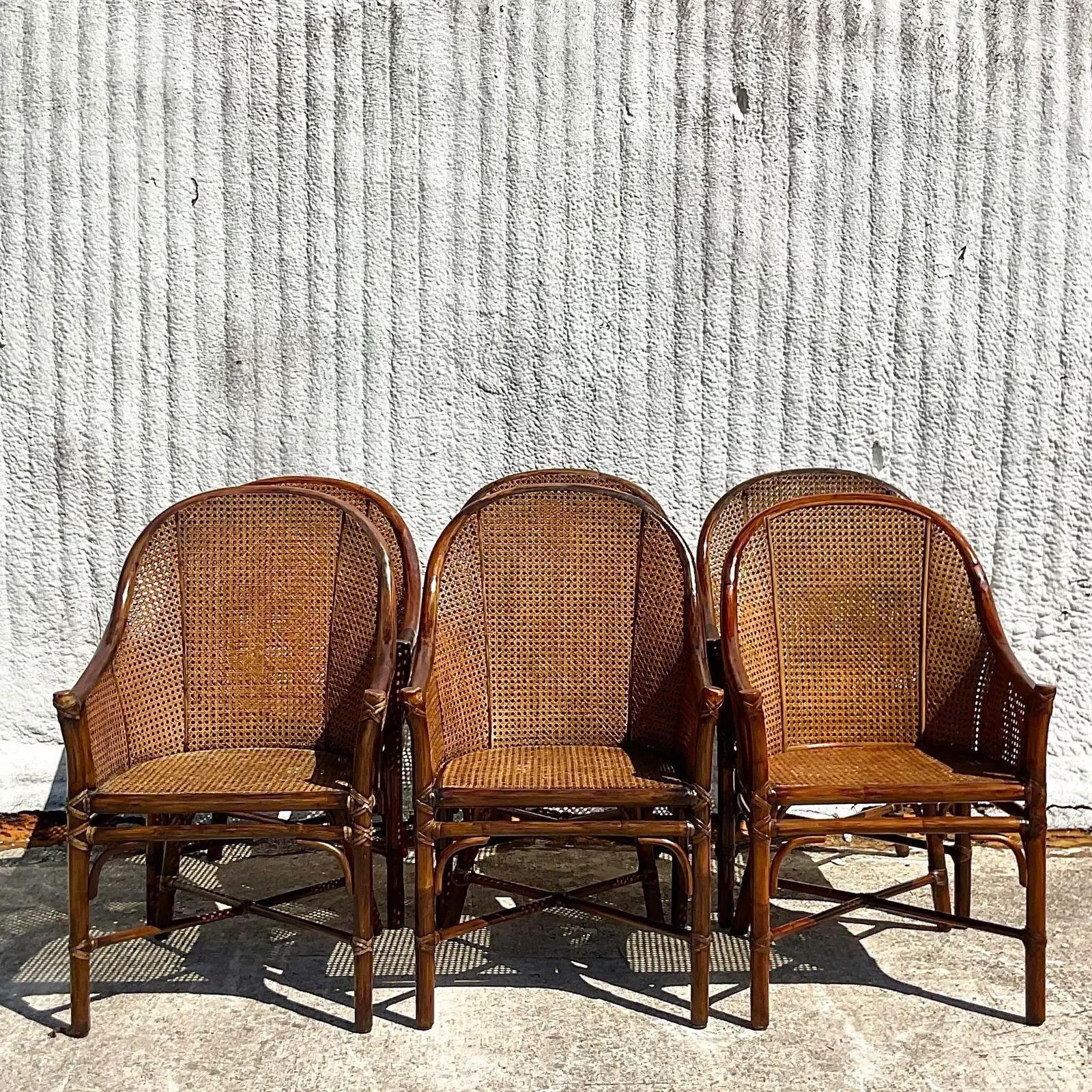 Vintage Coastal McGuire Belden Cane Dining Chairs, Set of Six 5