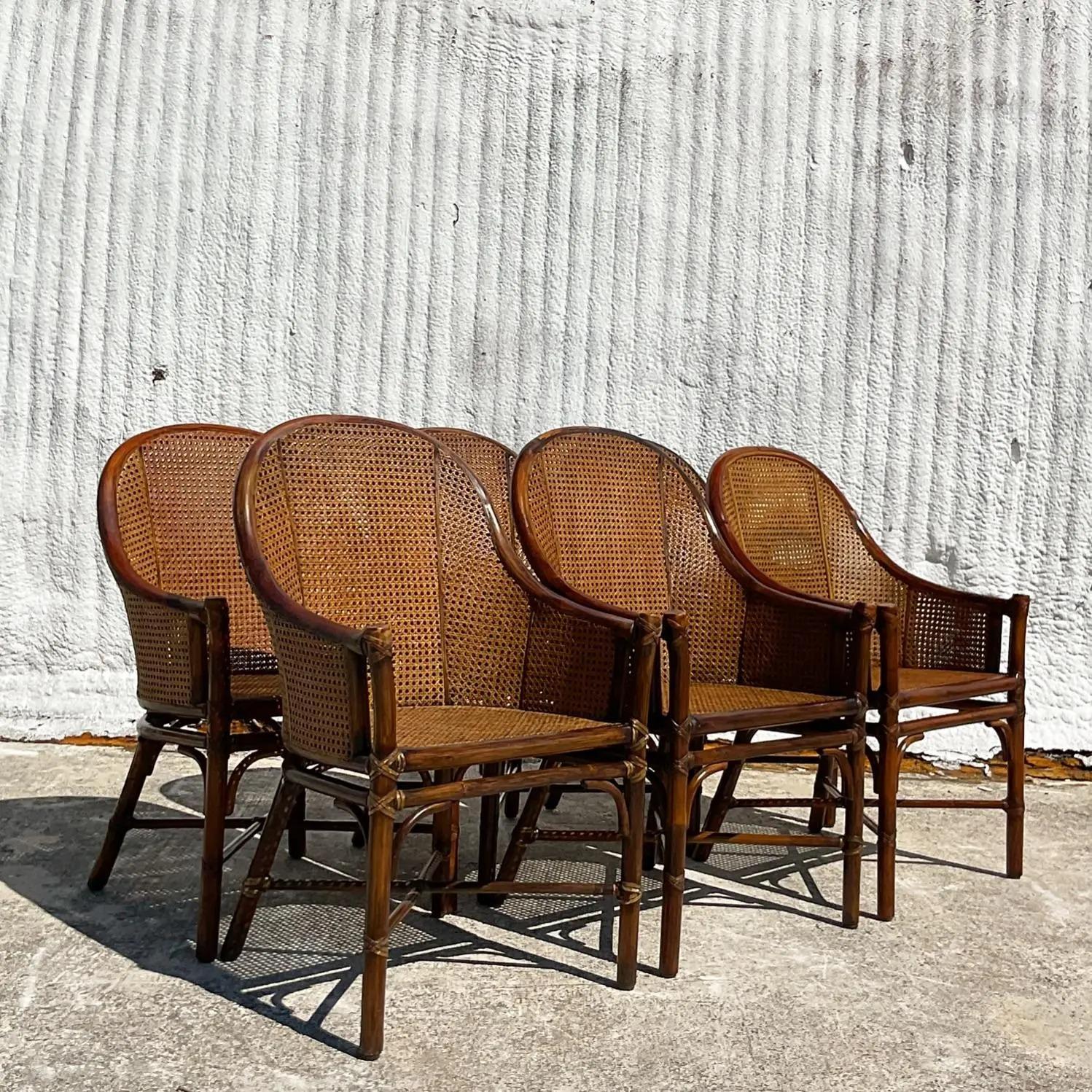 Vintage Coastal McGuire Belden Cane Dining Chairs, Set of Six 6