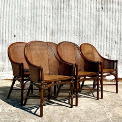 Vintage Coastal McGuire Belden Cane Dining Chairs, Set of Six