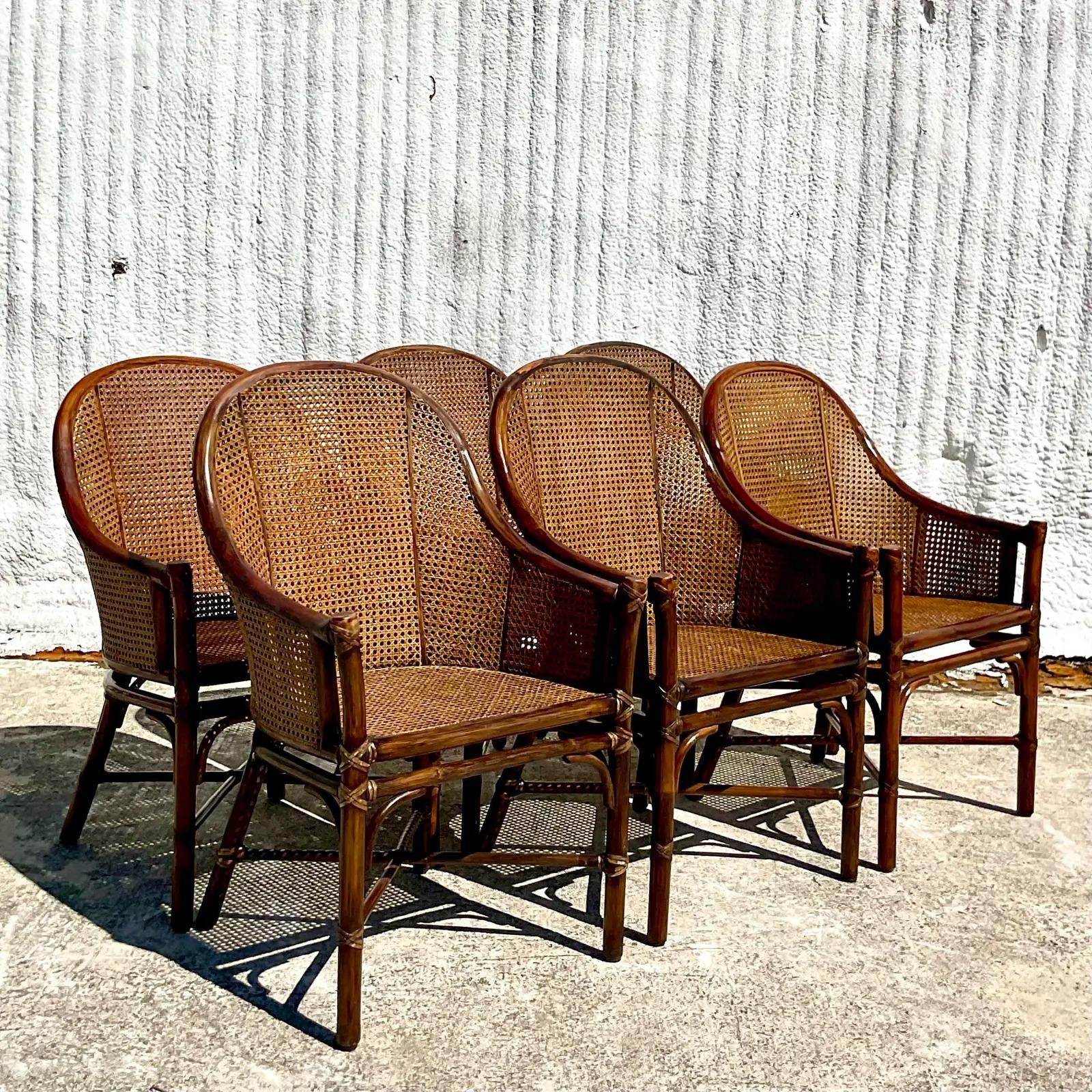Vintage Coastal McGuire Belden Cane Dining Chairs, Set of Six In Good Condition In west palm beach, FL
