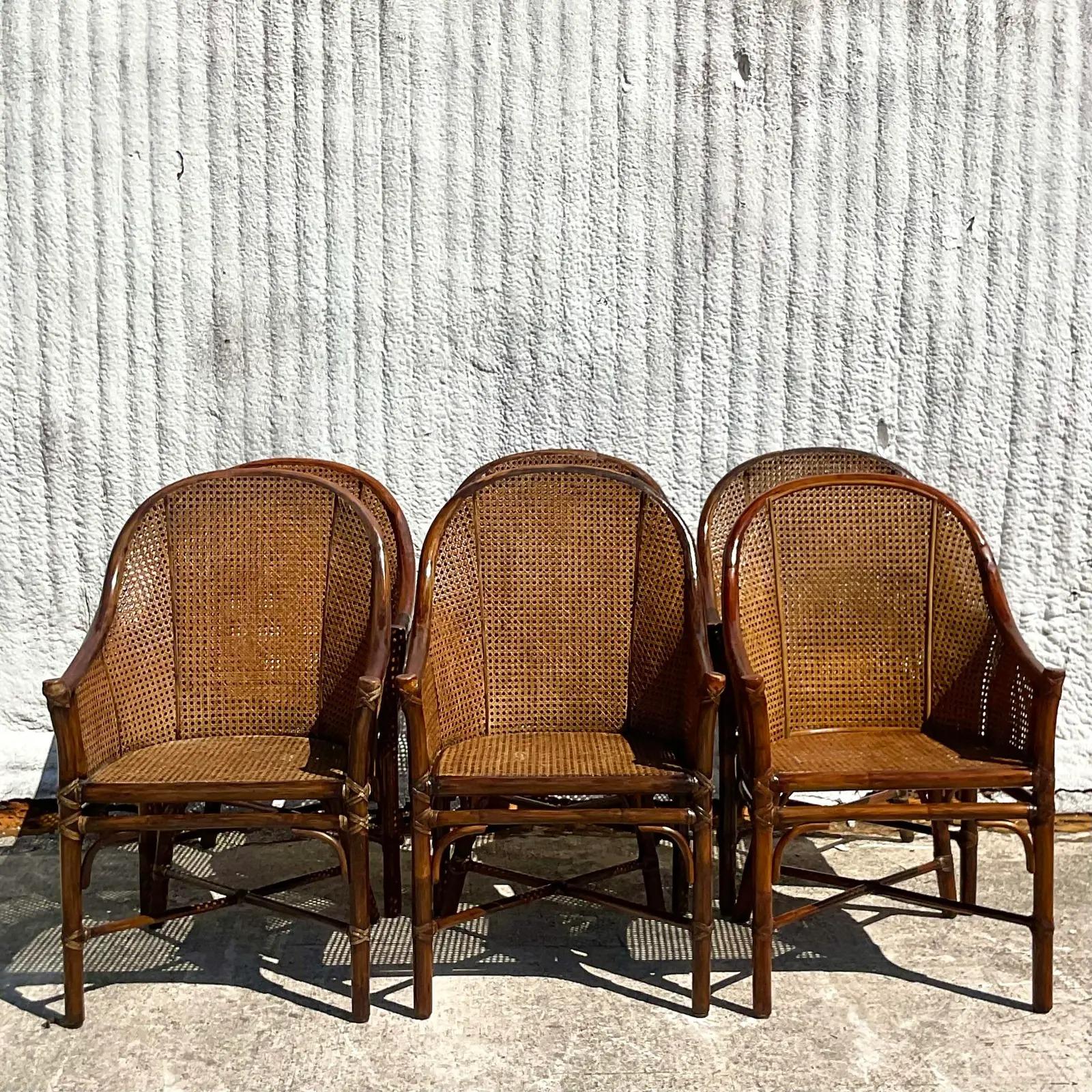 20th Century Vintage Coastal McGuire Belden Cane Dining Chairs, Set of Six