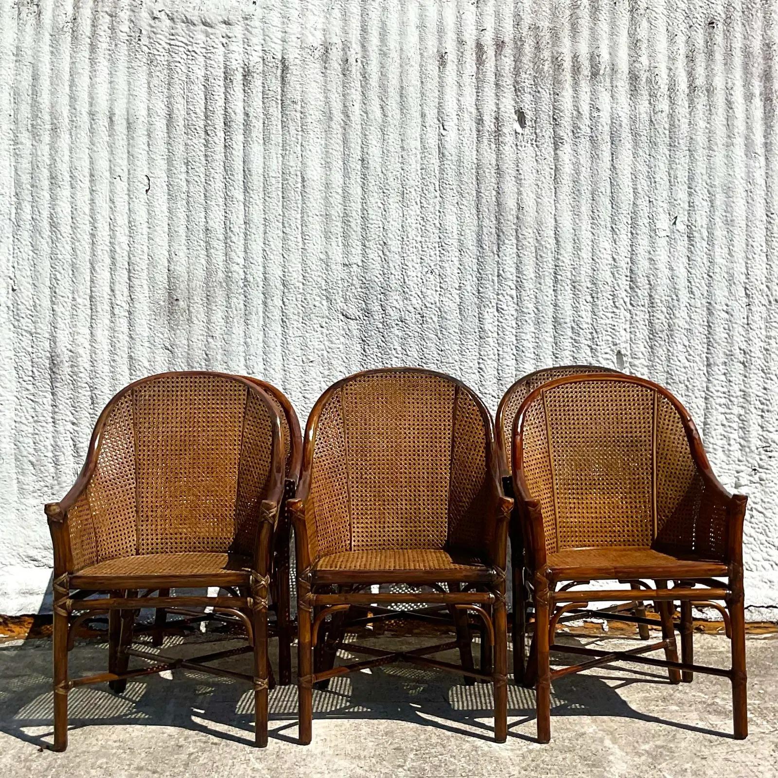 Vintage Coastal McGuire Belden Cane Dining Chairs, Set of Six 1
