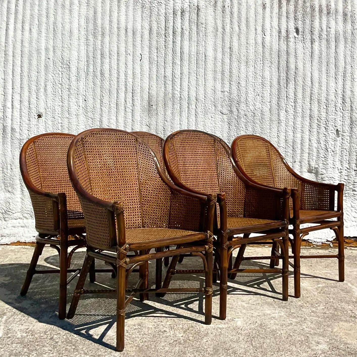 Vintage Coastal McGuire Belden Cane Dining Chairs, Set of Six 2