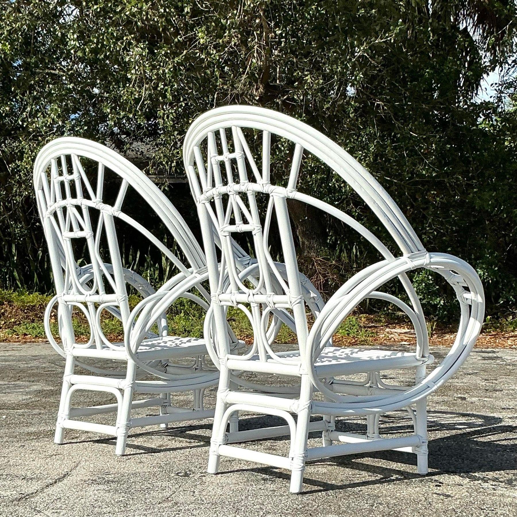 Philippine Vintage Coastal McGuire Bent Rattan Butterfly Chairs - a Pair