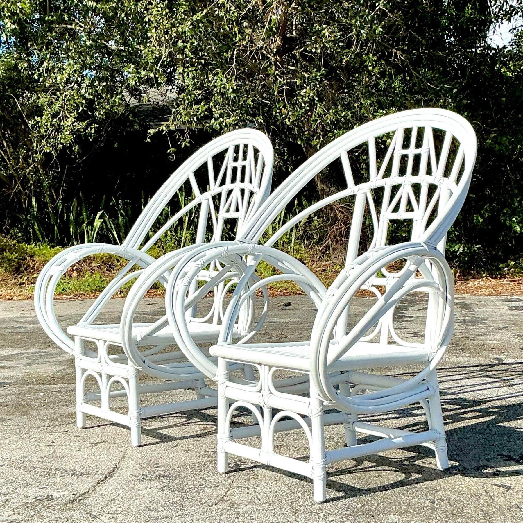 Vintage Coastal McGuire Bent Rattan Butterfly Chairs - a Pair In Good Condition In west palm beach, FL