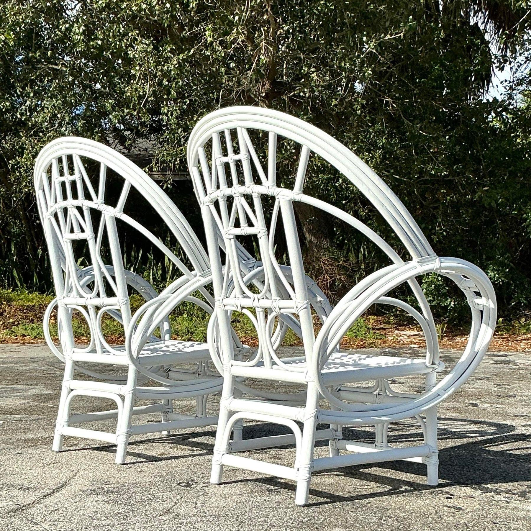 20th Century Vintage Coastal McGuire Bent Rattan Butterfly Chairs - a Pair