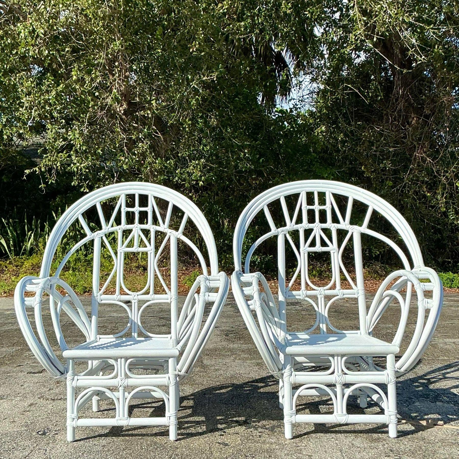 Vintage Coastal McGuire Bent Rattan Butterfly Chairs - a Pair 1