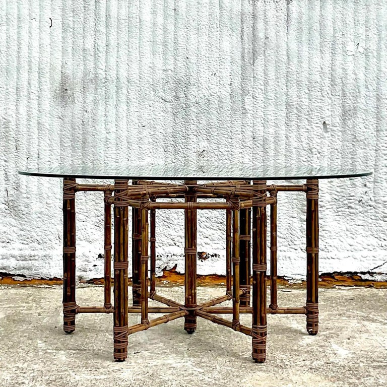 Vintage Coastal McGuire Bundled Bamboo Dining Table For Sale 2
