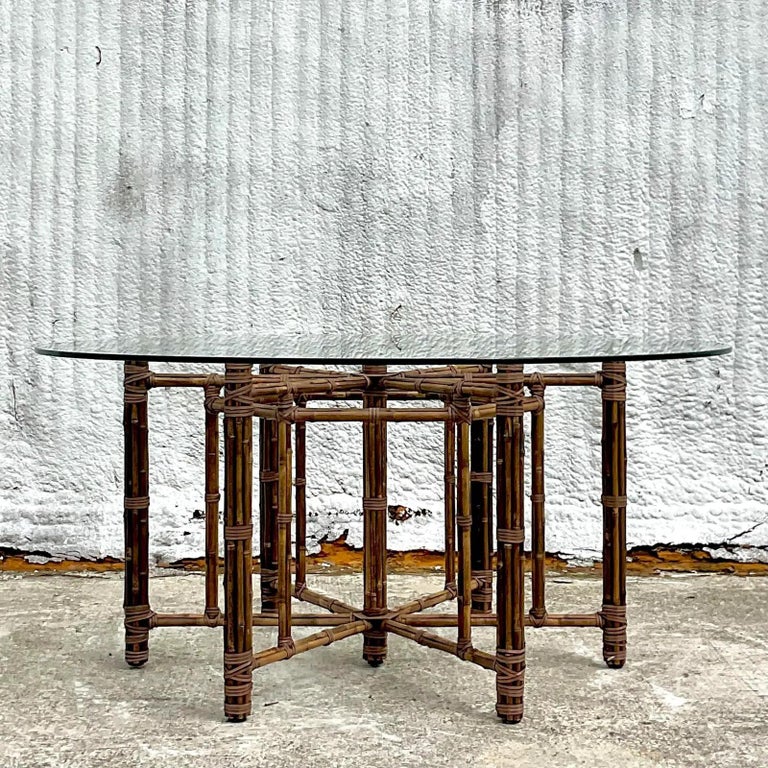 Vintage Coastal McGuire Bundled Bamboo Dining Table For Sale 4