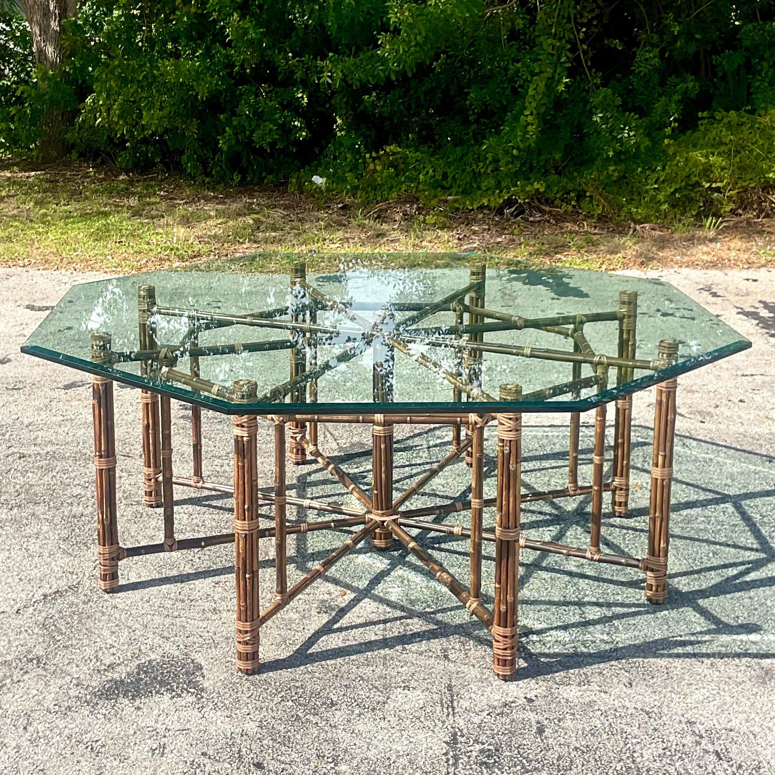 Vintage Coastal McGuire Bundled Rattan Dining Table In Good Condition In west palm beach, FL