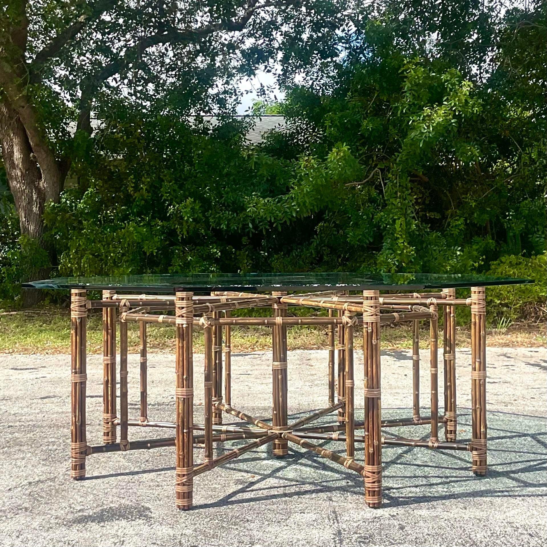 Vintage Coastal McGuire Bundled Rattan Dining Table 3