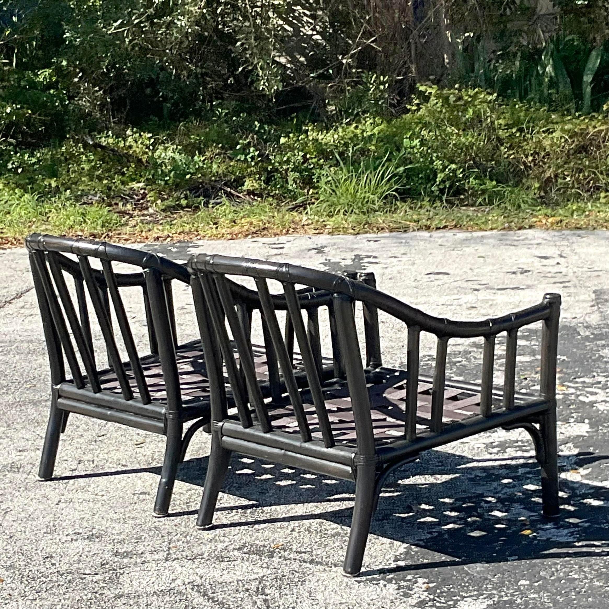 Vintage Coastal McGuire C-1 Sofa and Chairs Set of Three In Good Condition For Sale In west palm beach, FL