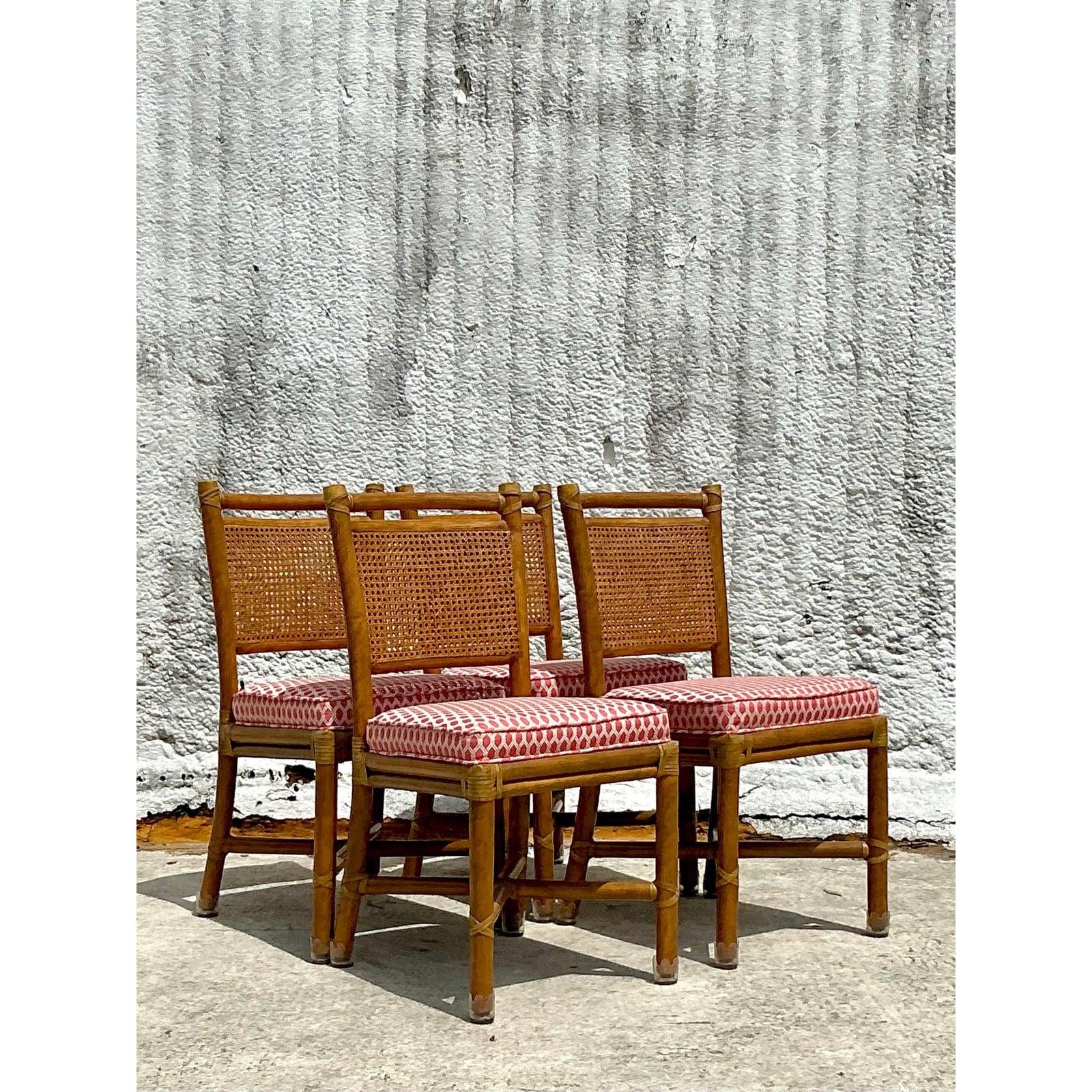 Filippino Sedie da pranzo con schienale a canne McGuire vintage - Set di 4 in vendita