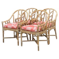 Vintage Coastal McGuire Chevron Rattan-Esszimmerstühle im Vintage-Stil - 4er-Set