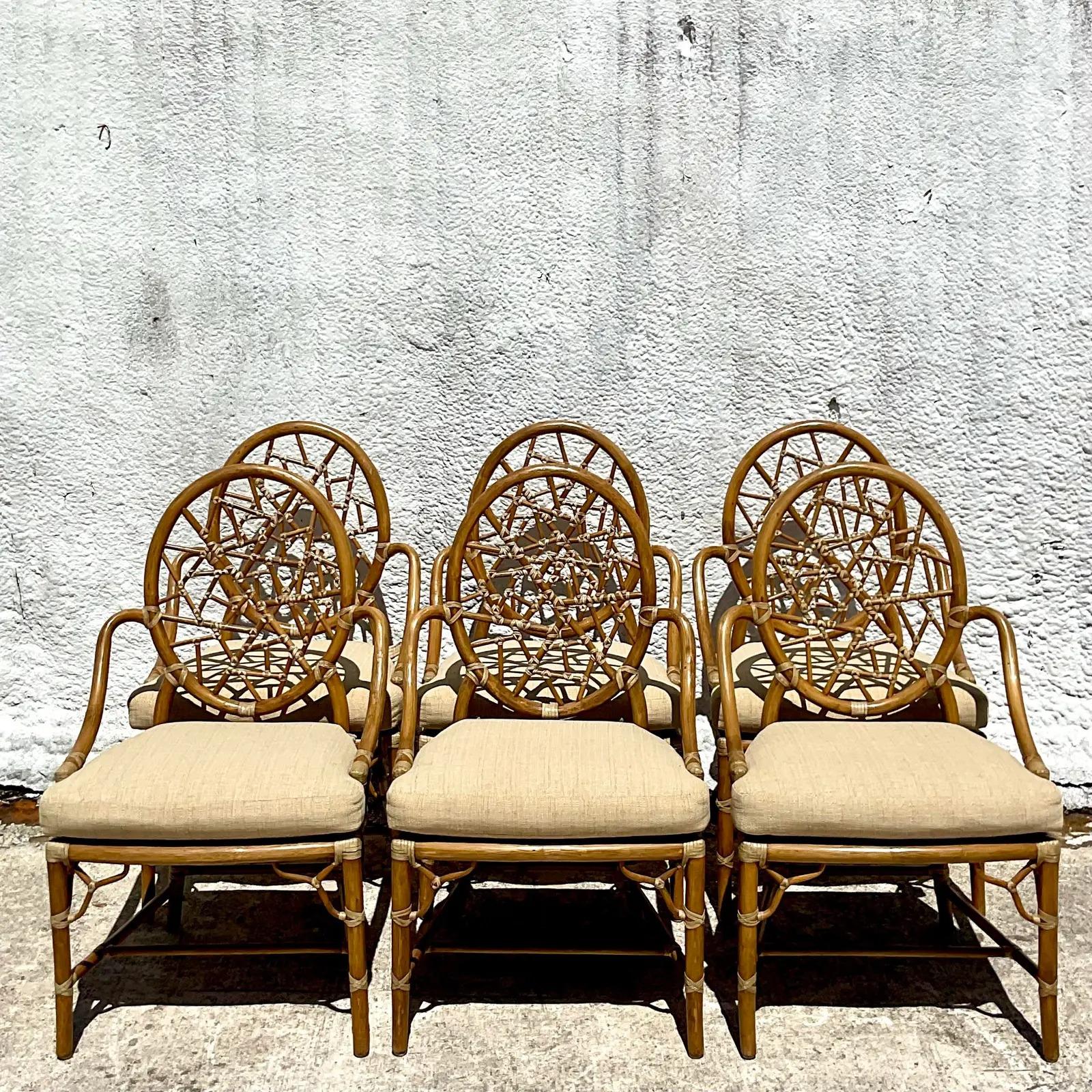 Vintage Coastal McGuire “Cracked Ice” Rattan Dining Chairs - Set of 6 3