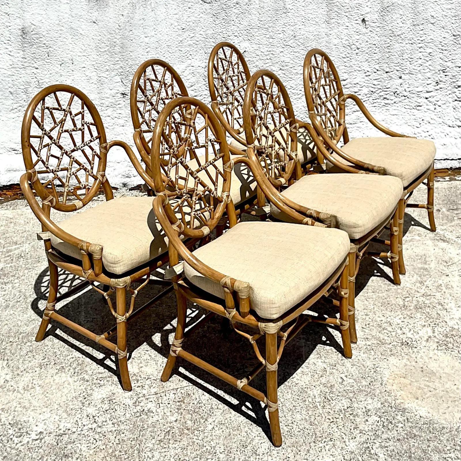 Vintage Coastal McGuire “Cracked Ice” Rattan Dining Chairs - Set of 6 4