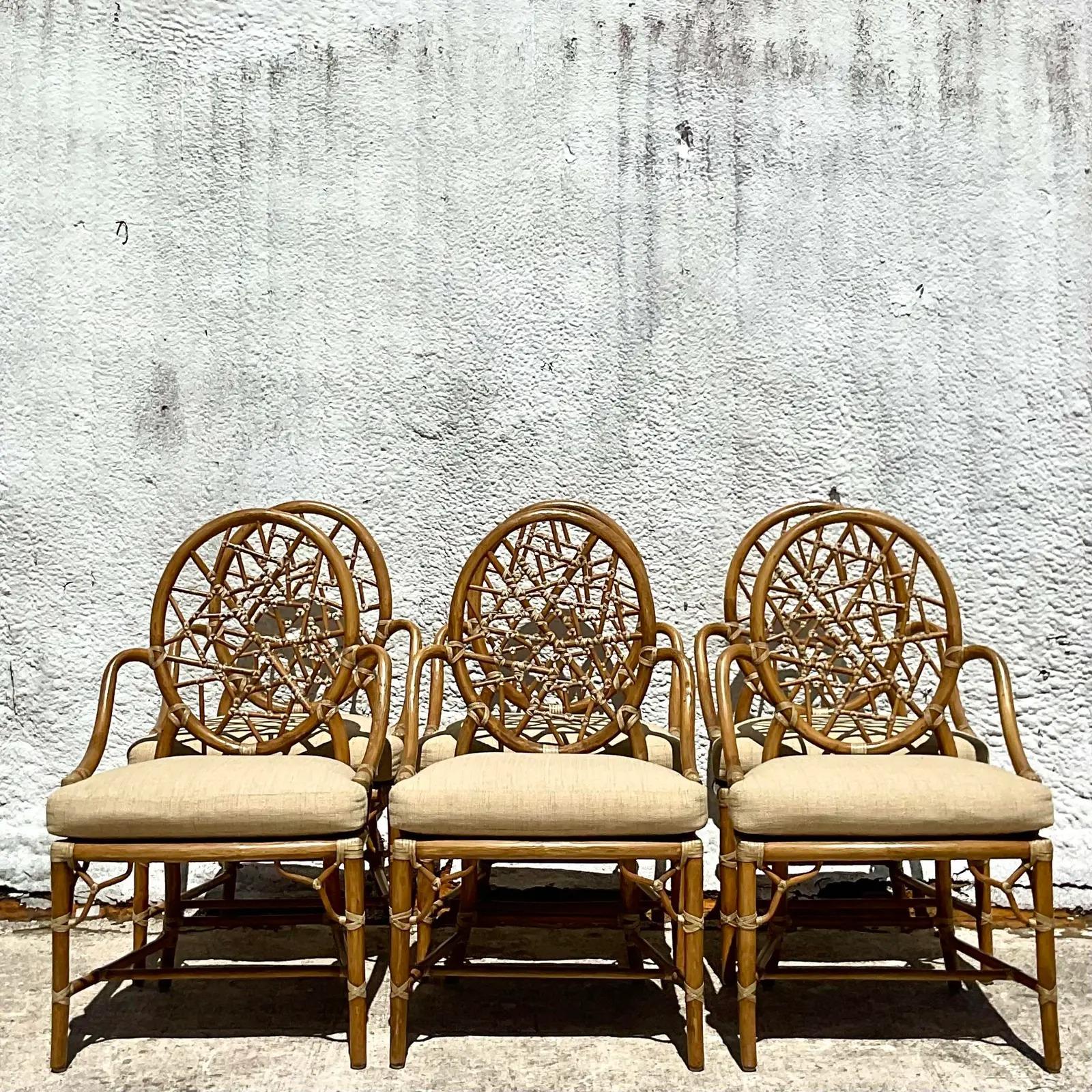 Vintage Coastal McGuire “Cracked Ice” Rattan Dining Chairs - Set of 6 5