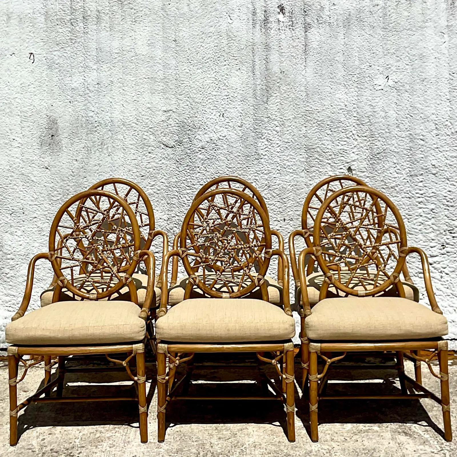 Vintage Coastal McGuire “Cracked Ice” Rattan Dining Chairs - Set of 6 6