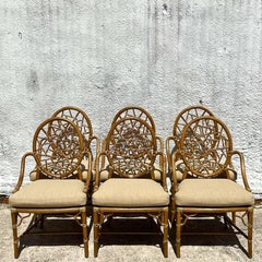 Vintage Coastal McGuire “Cracked Ice” Rattan Dining Chairs - Set of 6