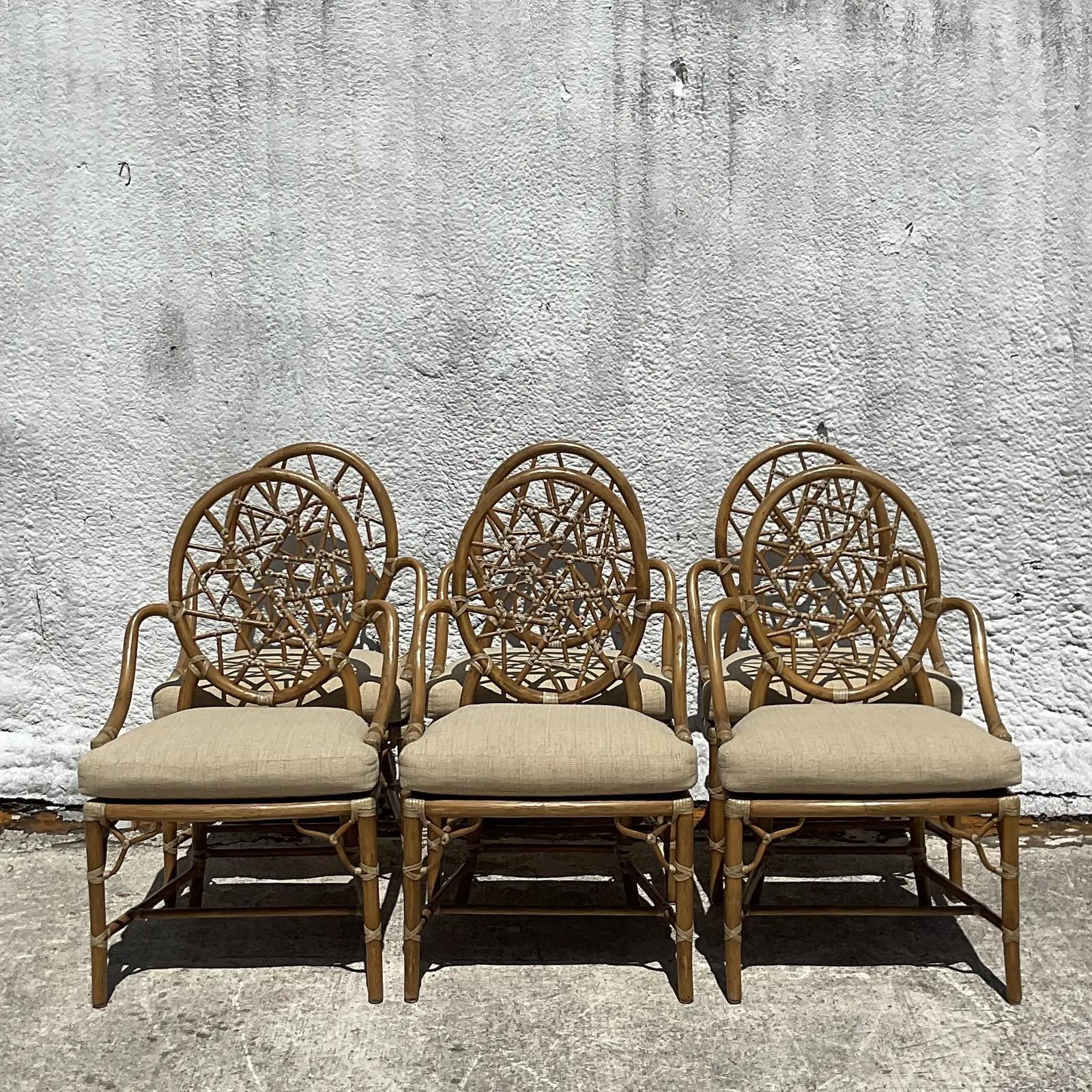 Cane Vintage Coastal McGuire “Cracked Ice” Rattan Dining Chairs - Set of 6