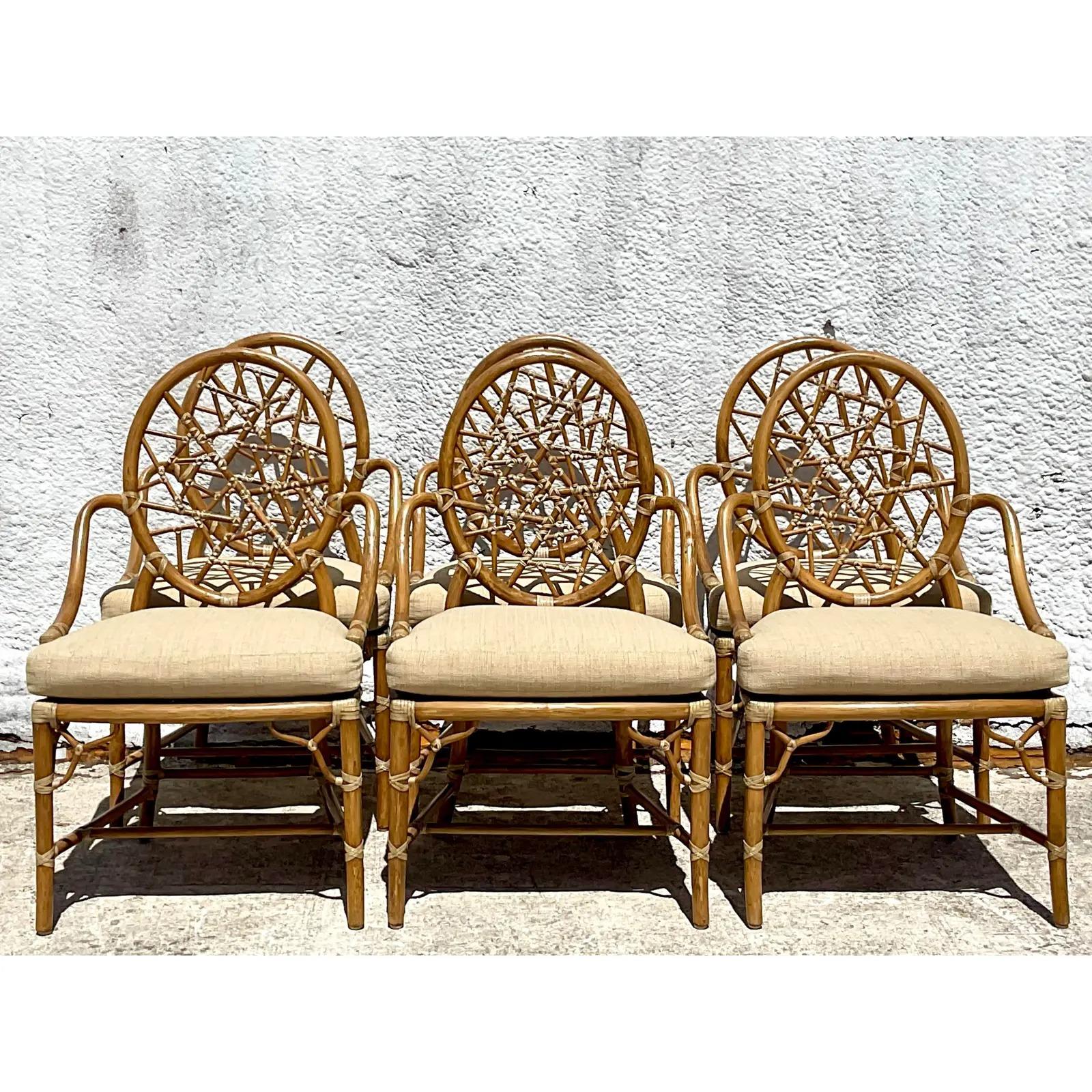 Vintage Coastal McGuire “Cracked Ice” Rattan Dining Chairs - Set of 6 1