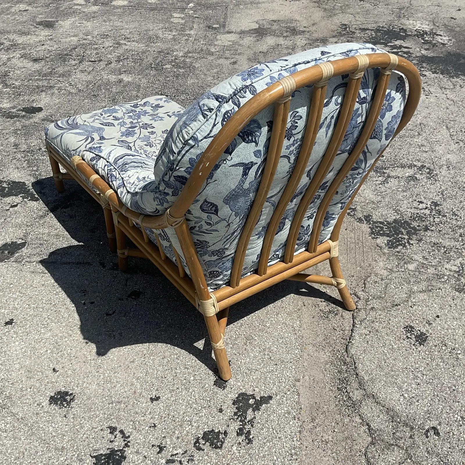 Vintage Coastal McGuire Lounge Chair and Ottoman In Good Condition In West Palm Beach, FL