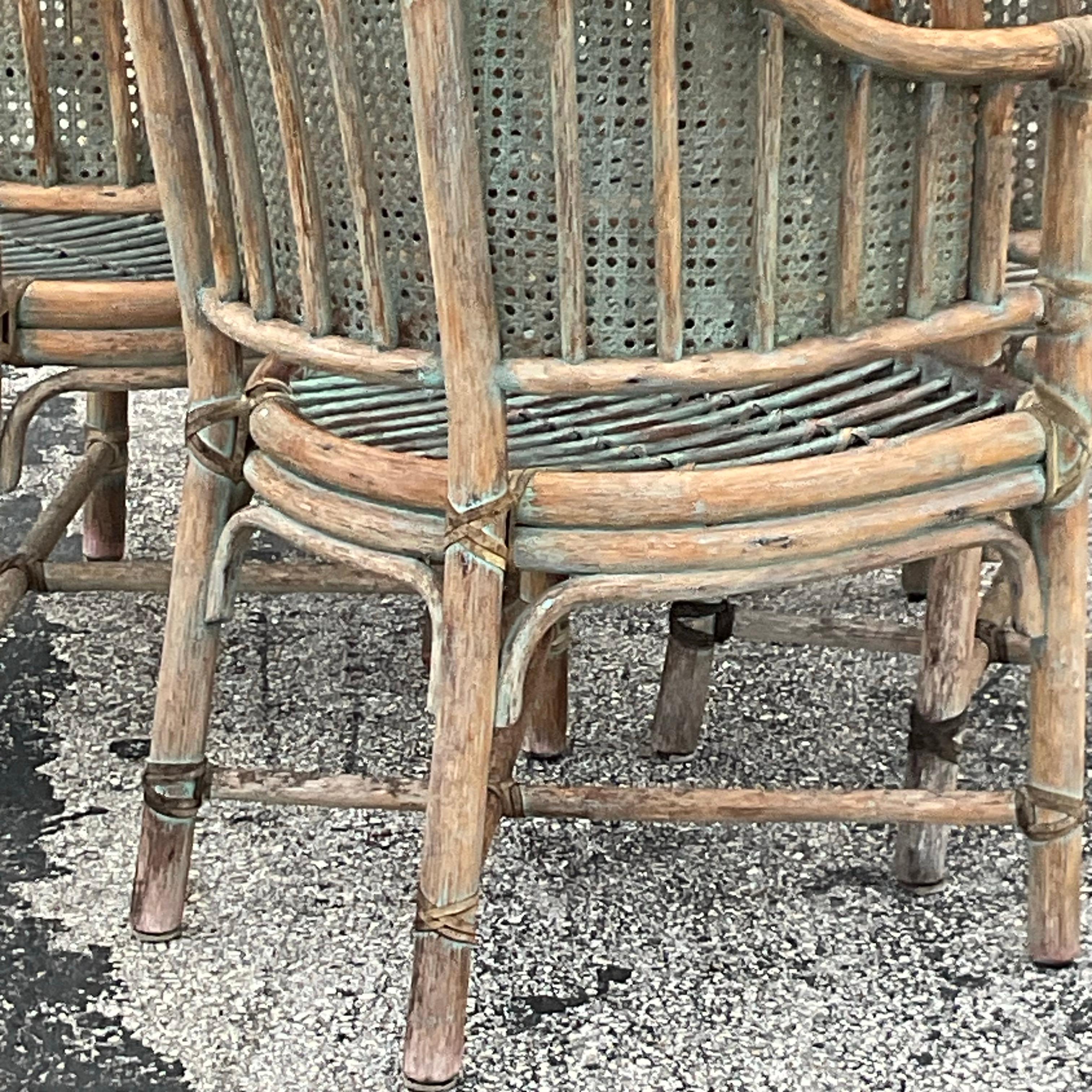 Vintage Coastal McGuire Patinated Bent Rattan Cane Dining Chairs - Set of 4 For Sale 1