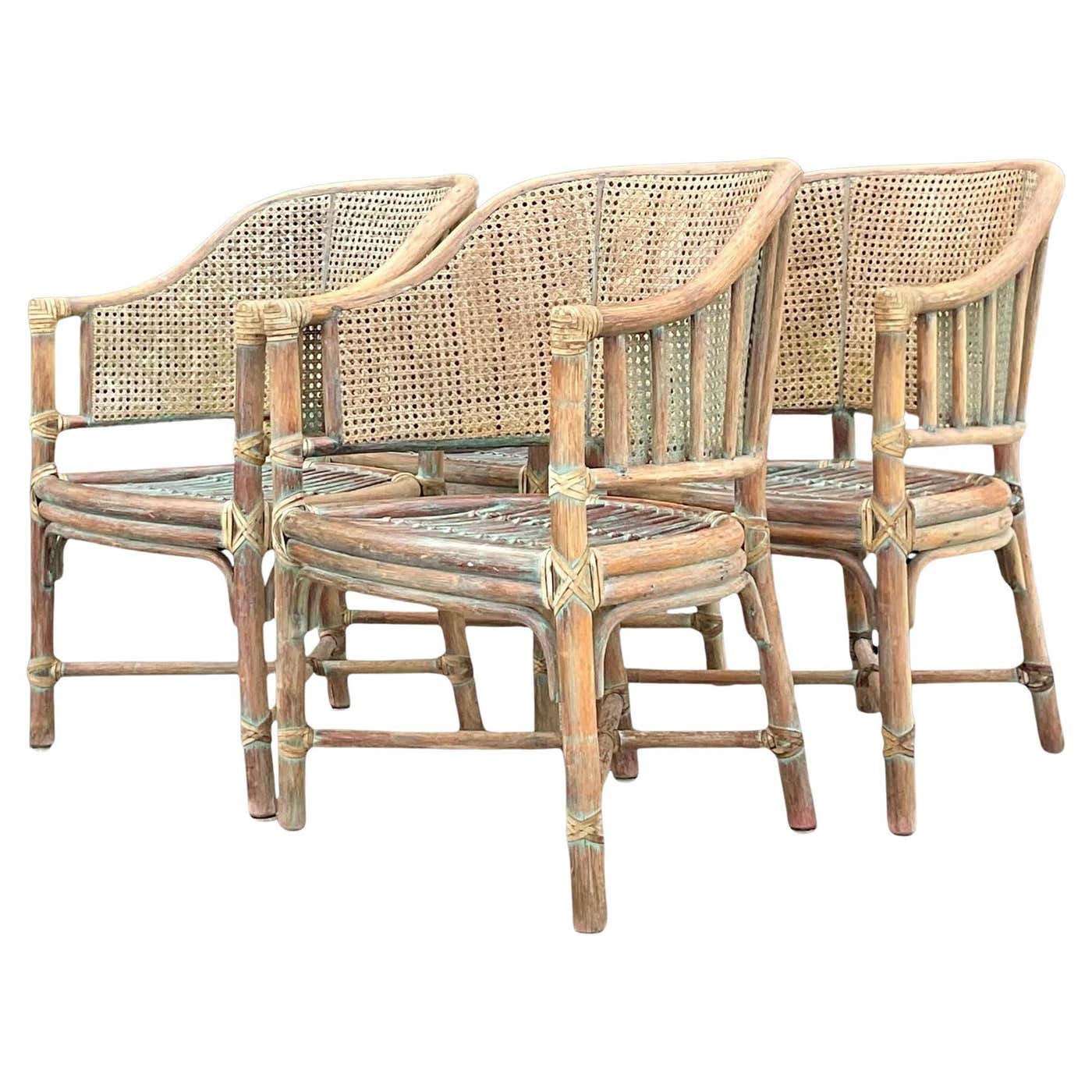 Angry Rattan Chair Vintage Coastal McGuire Patinated Bent Rattan Cane Dining Chairs - Set ...