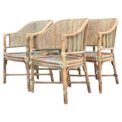 Used Coastal McGuire Patinated Bent Rattan Cane Dining Chairs - Set of 4