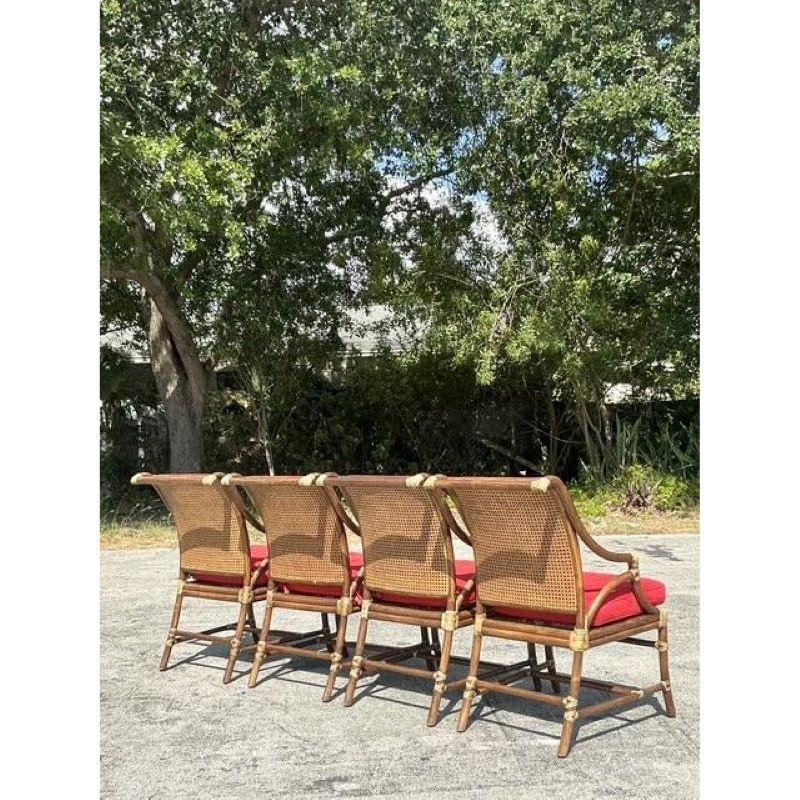 XX secolo Sedie da pranzo vintage in canna e rattan McGuire - Set di 4 sedie in vendita