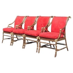 Vintage Coastal McGuire-Esszimmerstühle aus Rattan und Schilfrohr, 4er-Set