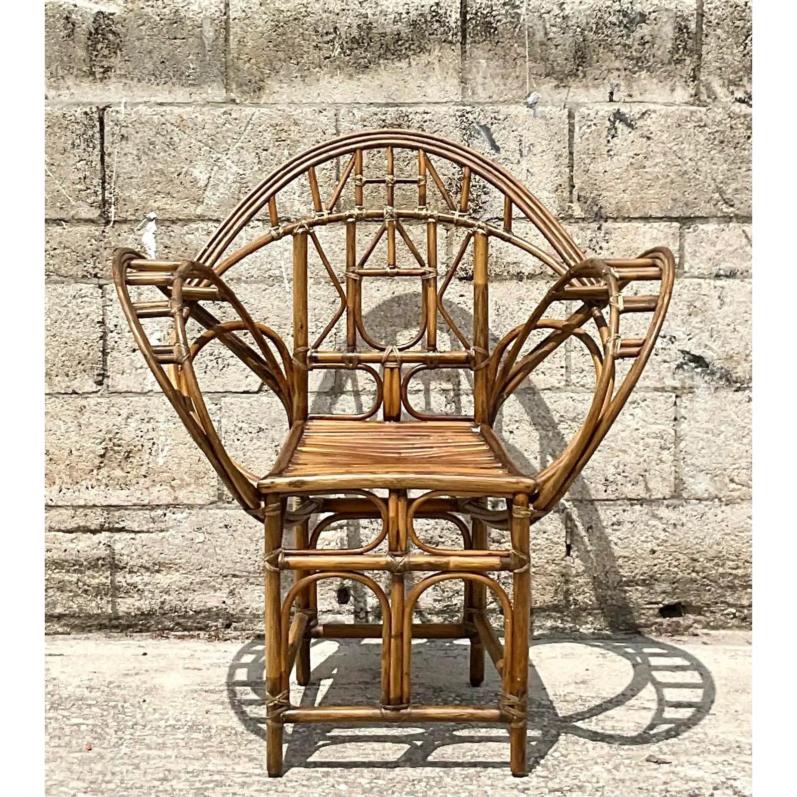 Vintage Coastal McGuire Rattan Butterfly Chair In Good Condition In west palm beach, FL