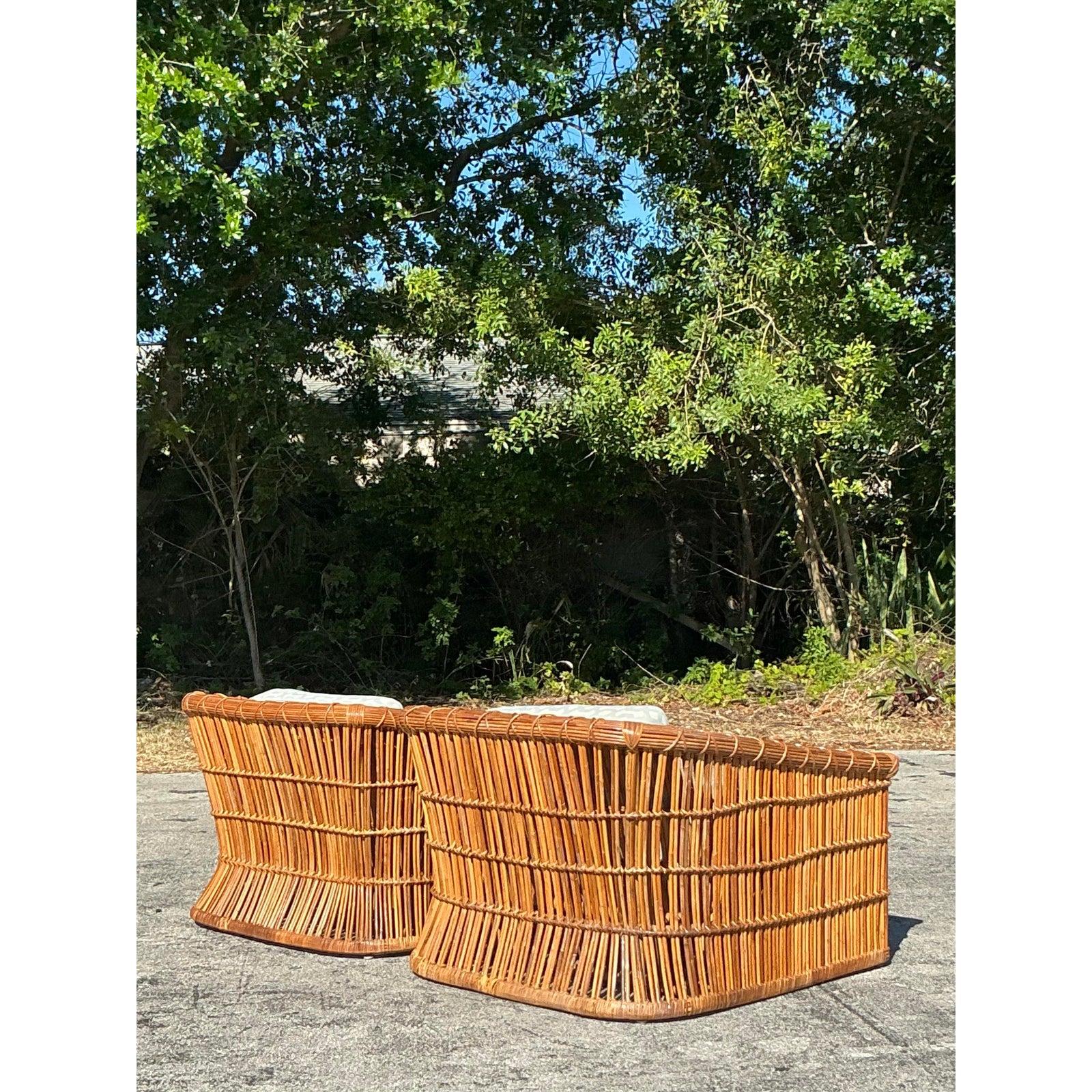 Vintage Coastal McGuire Rattan Club Chairs - A Pair 1