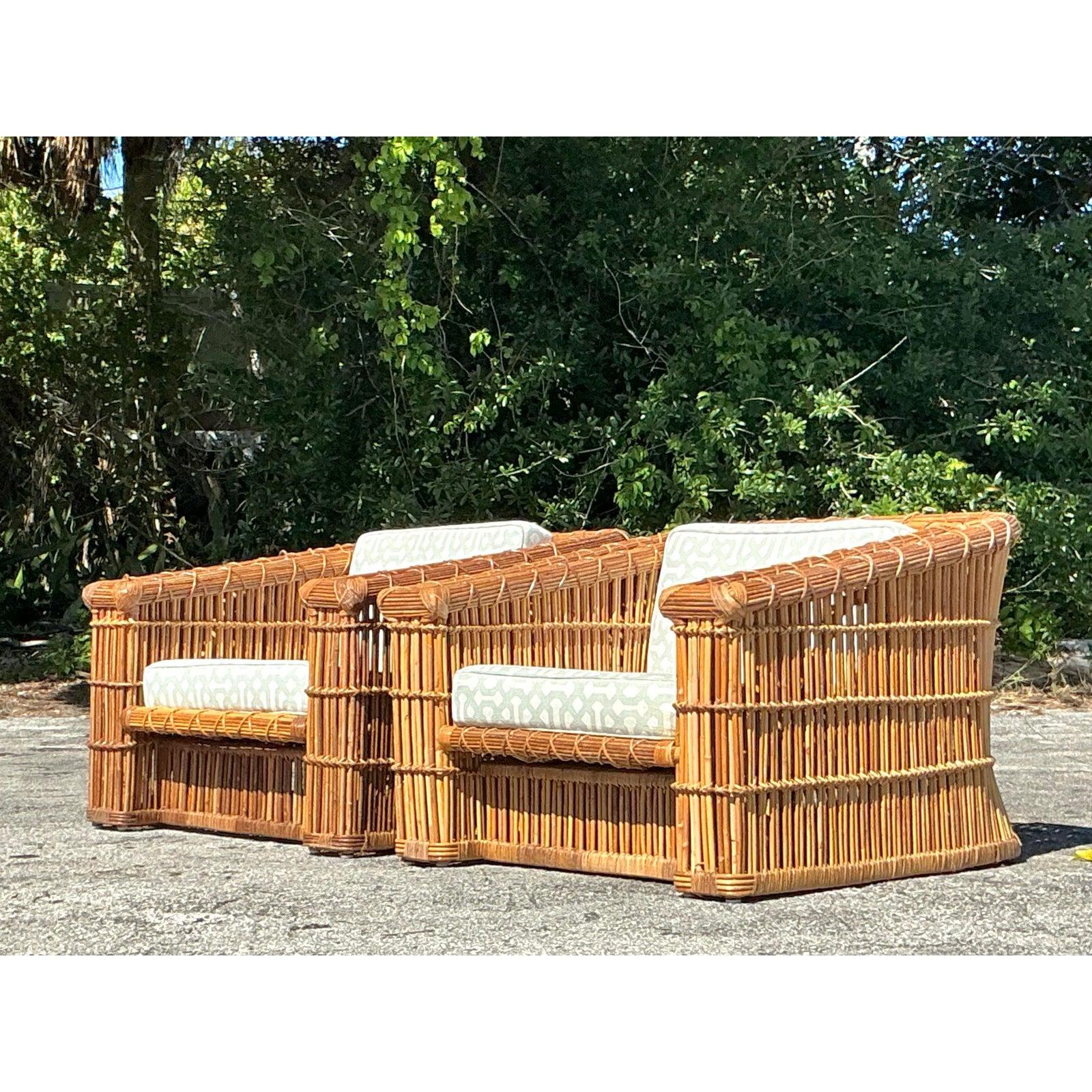 Vintage Coastal McGuire Rattan Club Chairs - A Pair 2
