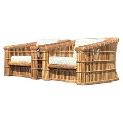 Vintage Coastal McGuire Rattan Club Chairs - A Pair