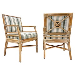 Retro Coastal McGuire Rattan Lounge Chairs, a Pair