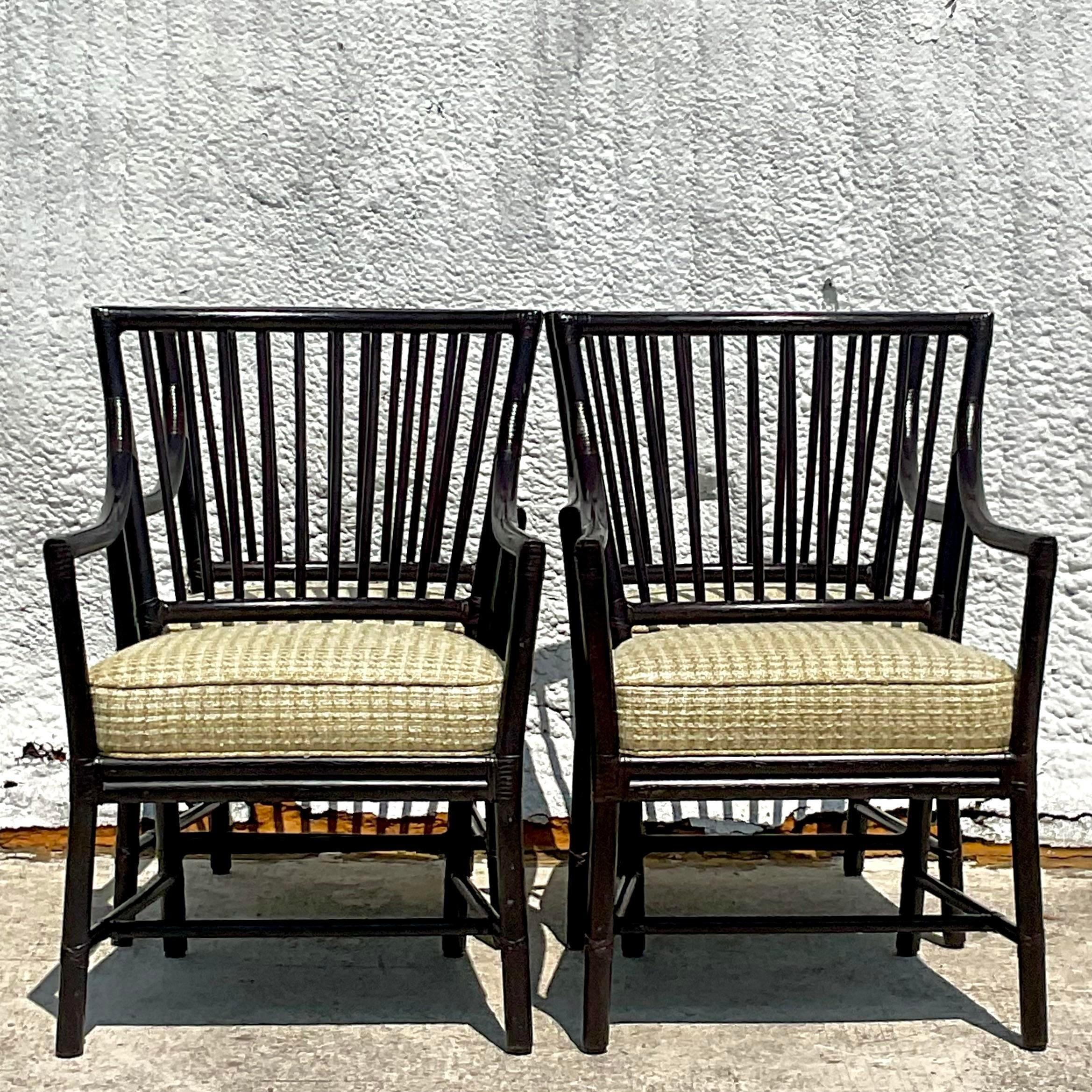 Vintage Coastal McGuire Slat Back Arm Chairs - Set of 4 For Sale 4