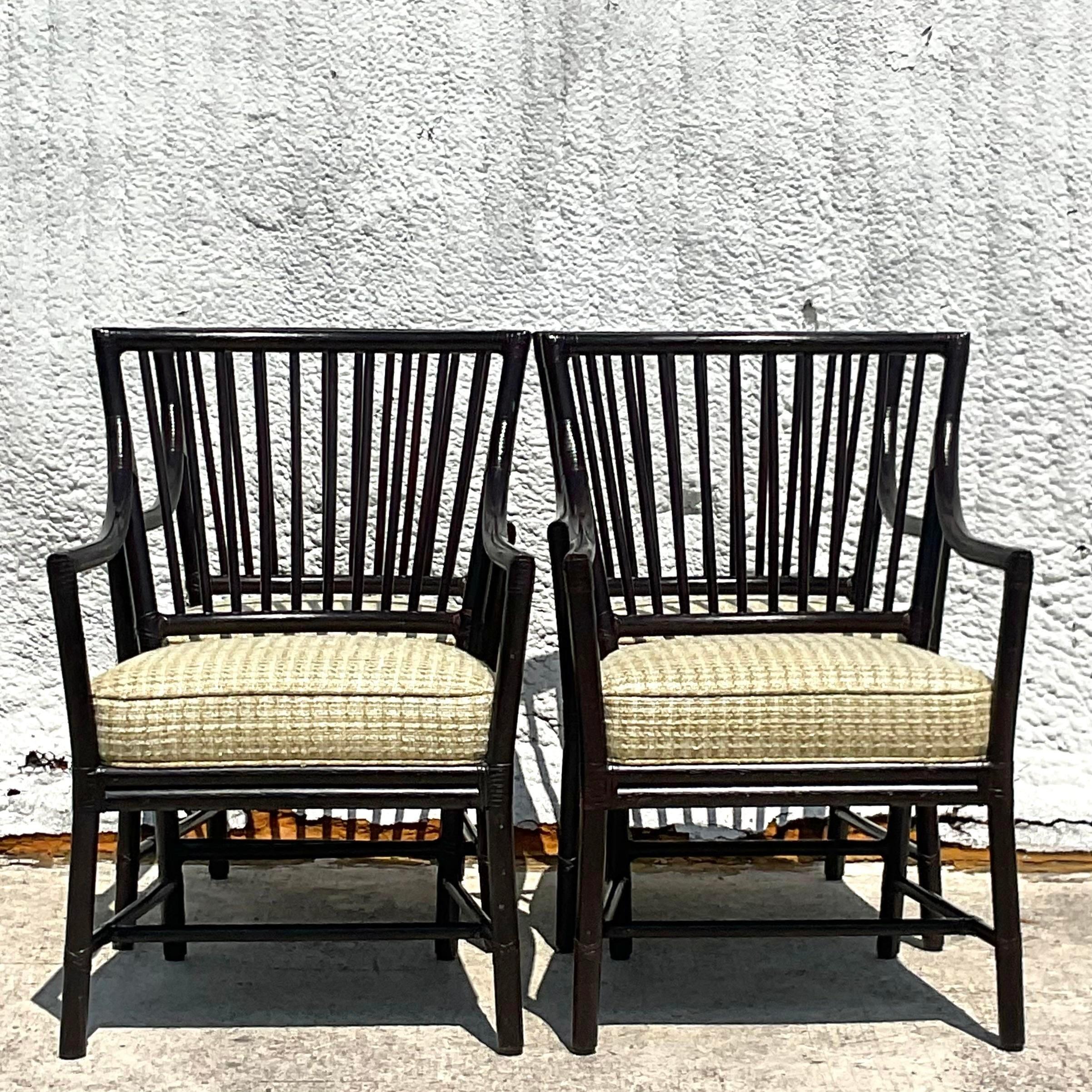 Vintage Coastal McGuire Slat Back Arm Chairs - Set of 4 For Sale 5