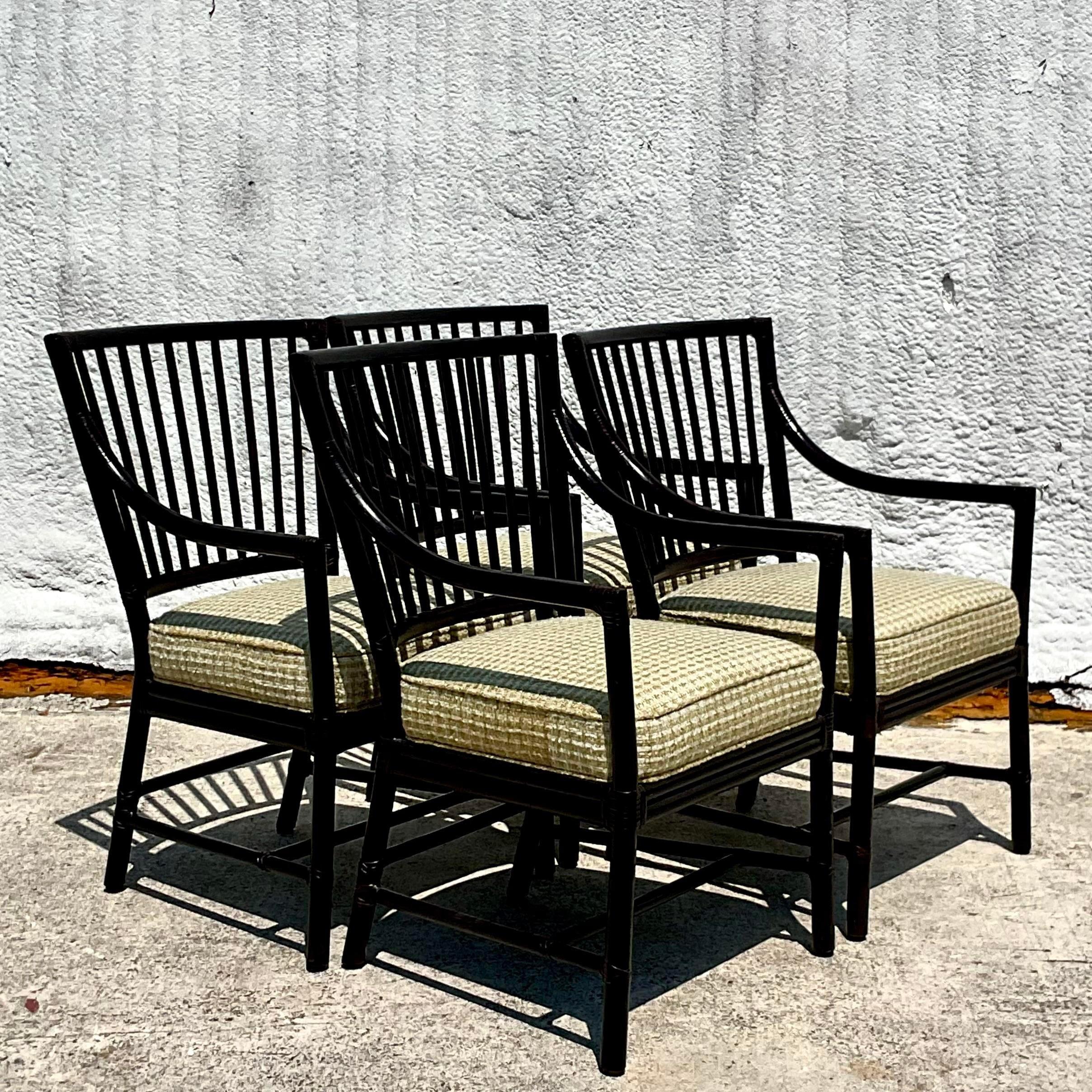 Philippine Vintage Coastal McGuire Slat Back Arm Chairs - Set of 4 For Sale