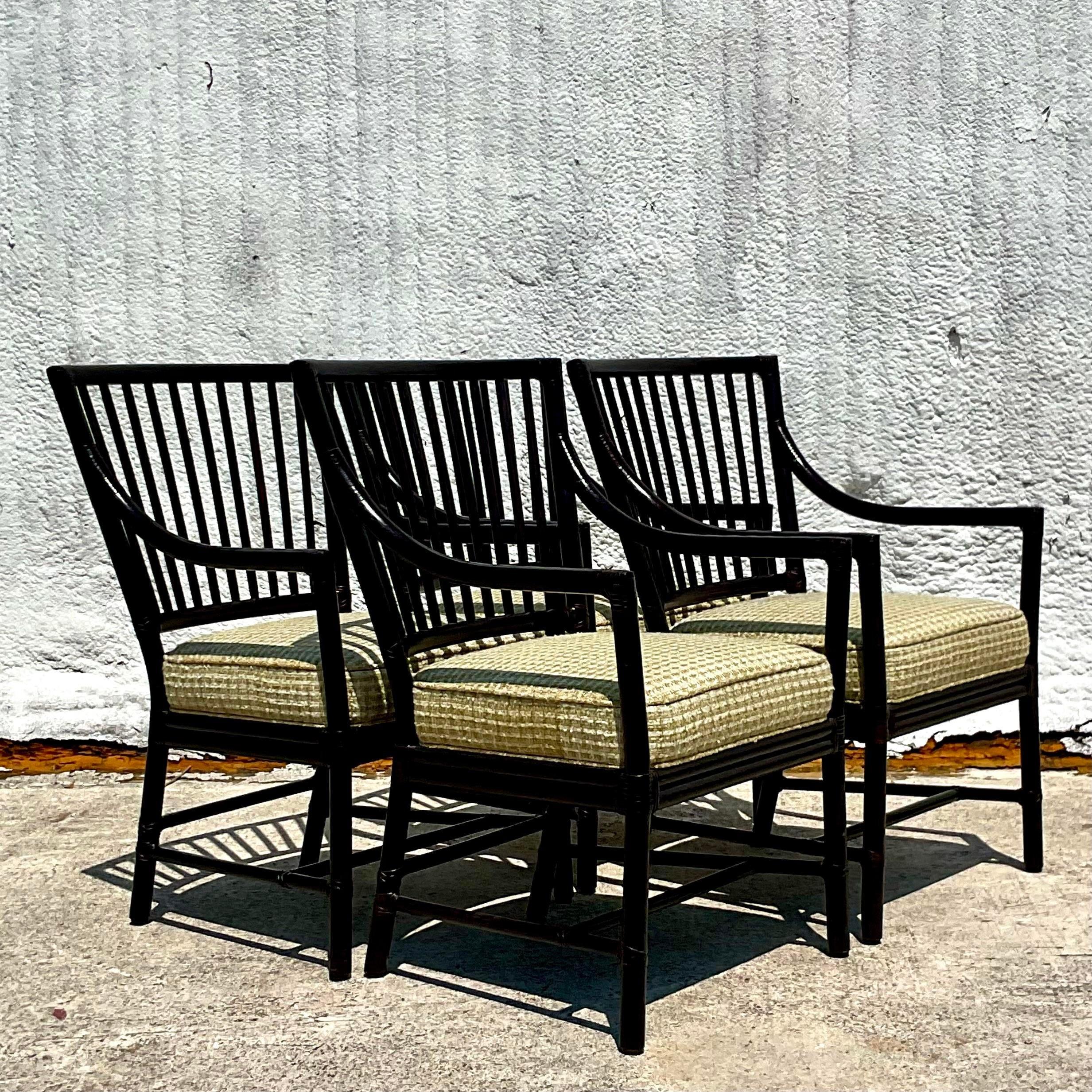 Vintage Coastal McGuire Slat Back Arm Chairs - Set of 4 For Sale 1