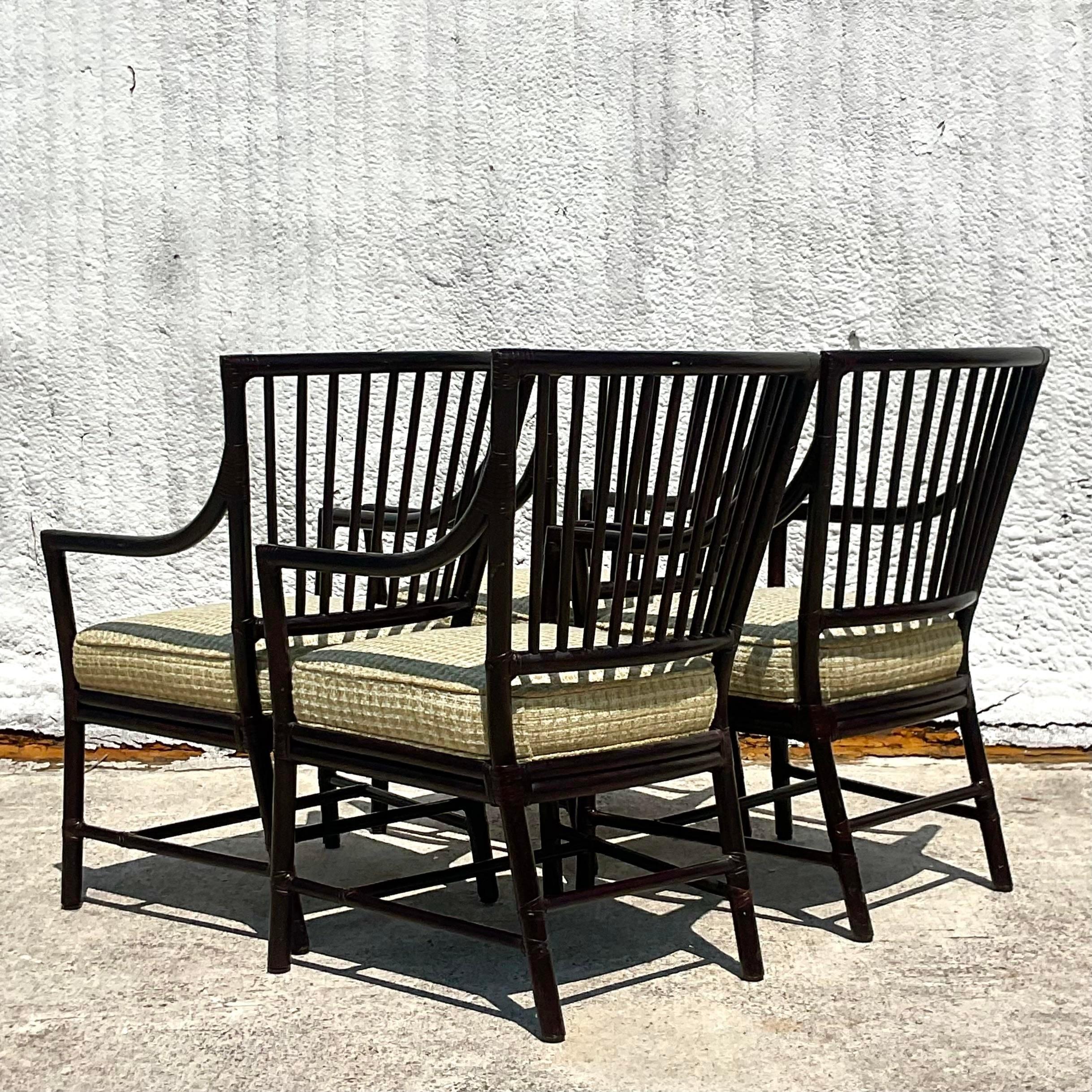 Vintage Coastal McGuire Slat Back Arm Chairs - Set of 4 For Sale 2