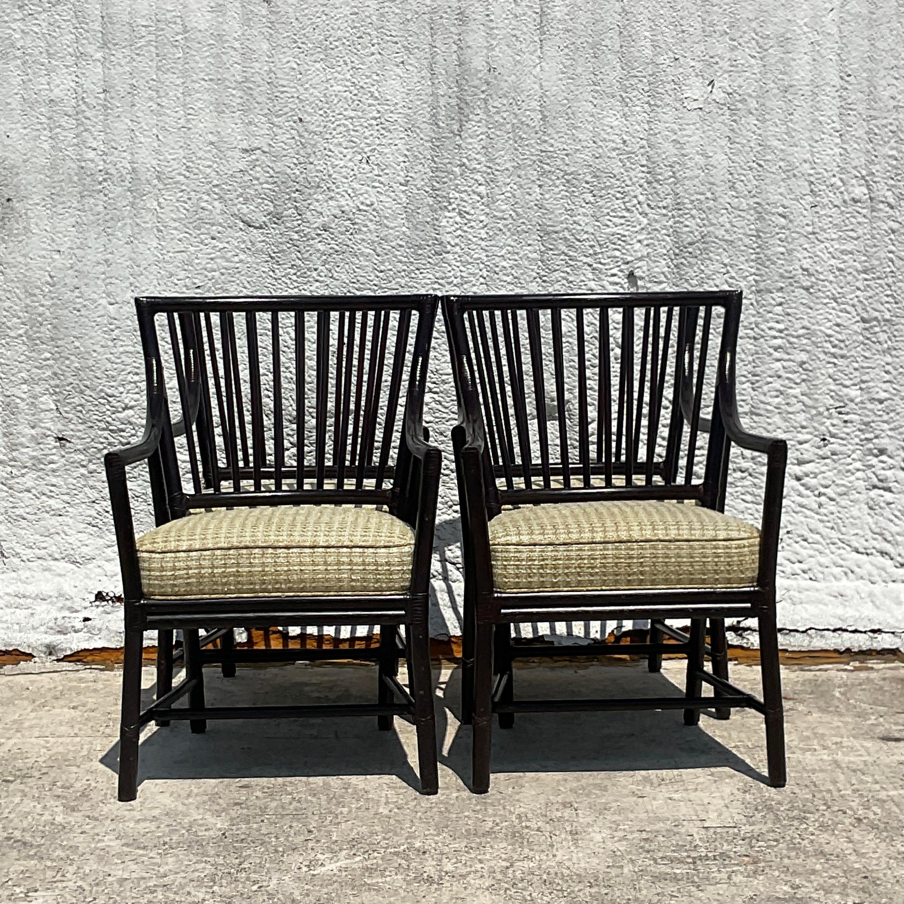 Vintage Coastal McGuire Slat Back Arm Chairs - Set of 4 For Sale 3