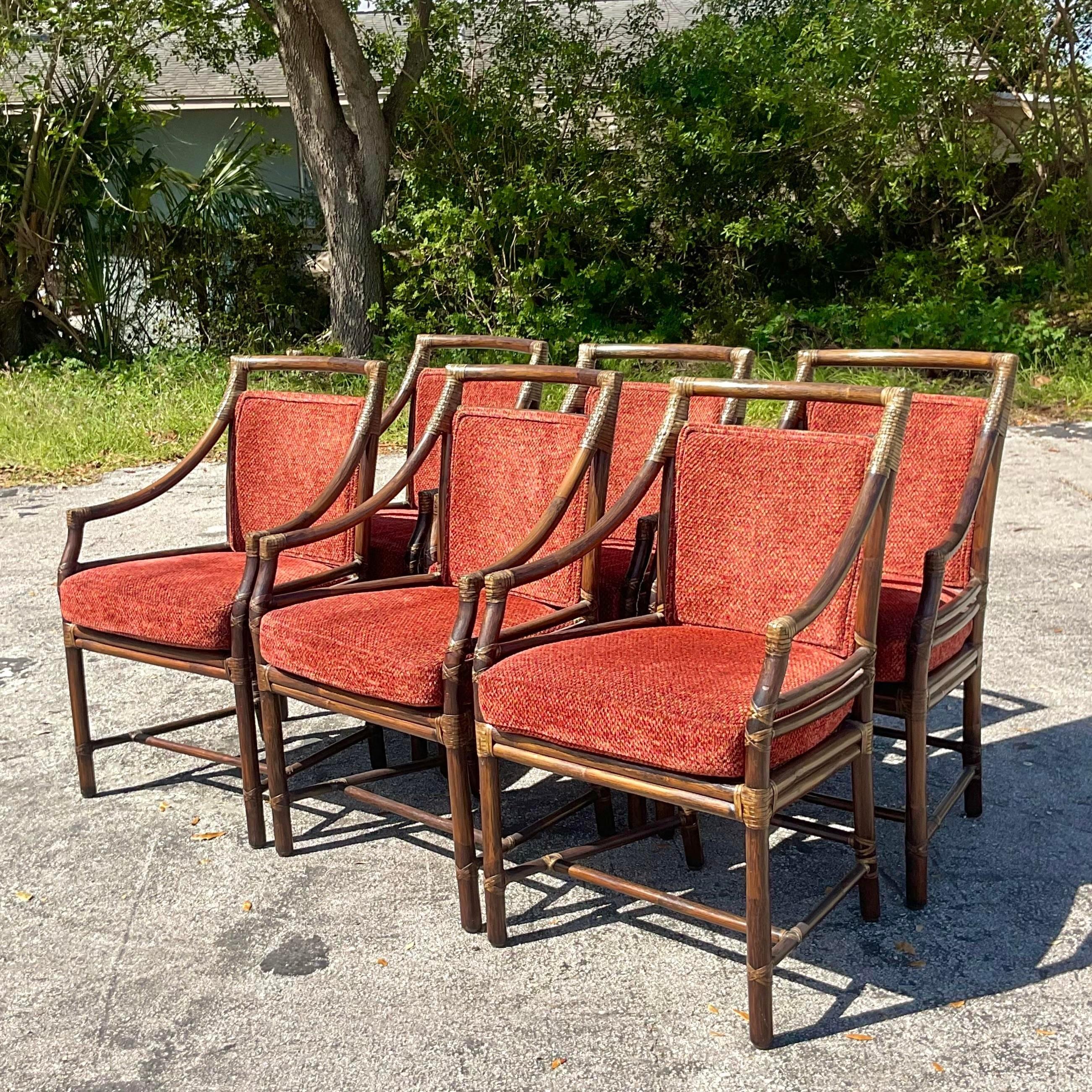 Philippine Vintage Coastal McGuire Target Back Dining Chairs - Set of 6