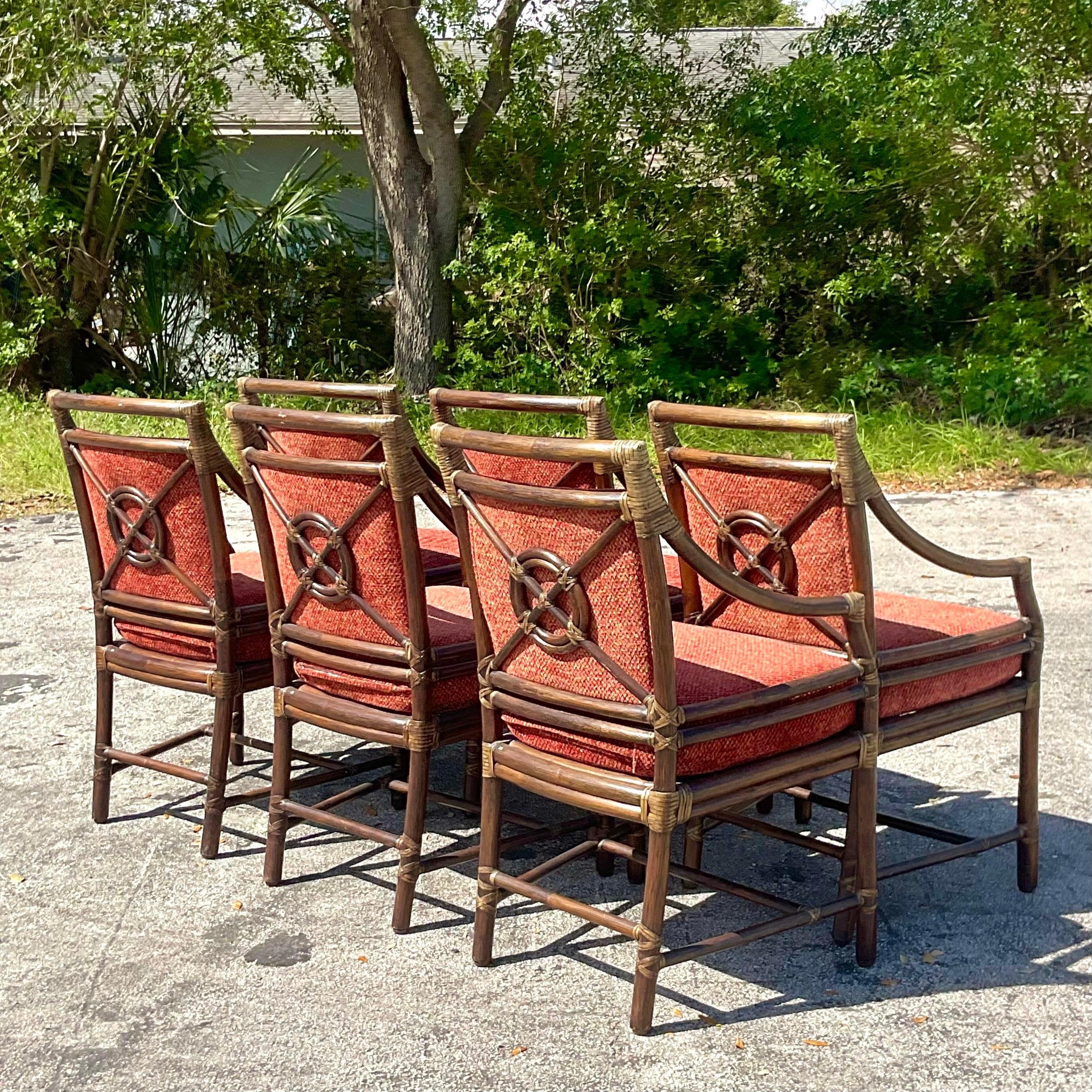 Vintage Coastal McGuire Target Back Dining Chairs - Set of 6 In Good Condition In west palm beach, FL