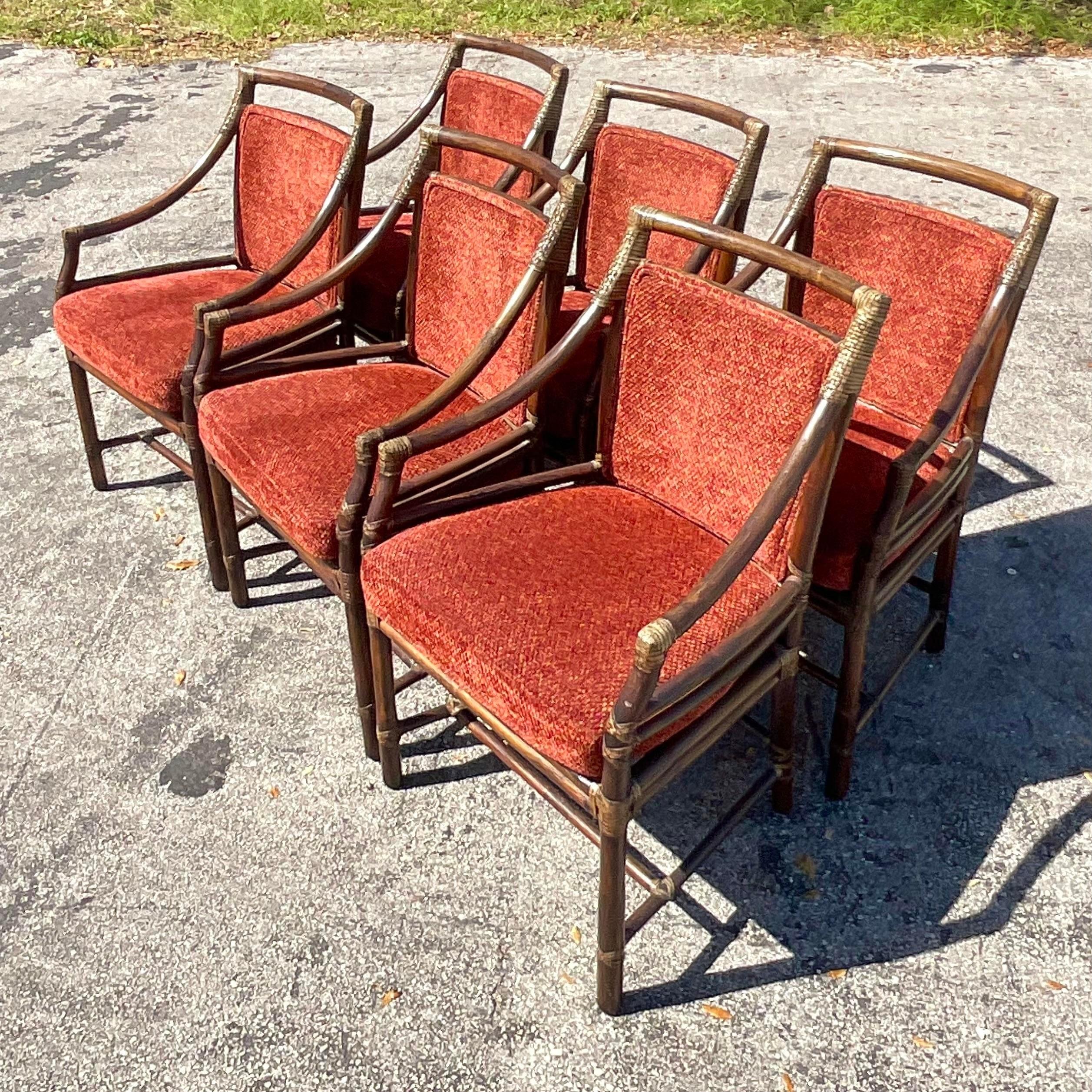 Upholstery Vintage Coastal McGuire Target Back Dining Chairs - Set of 6